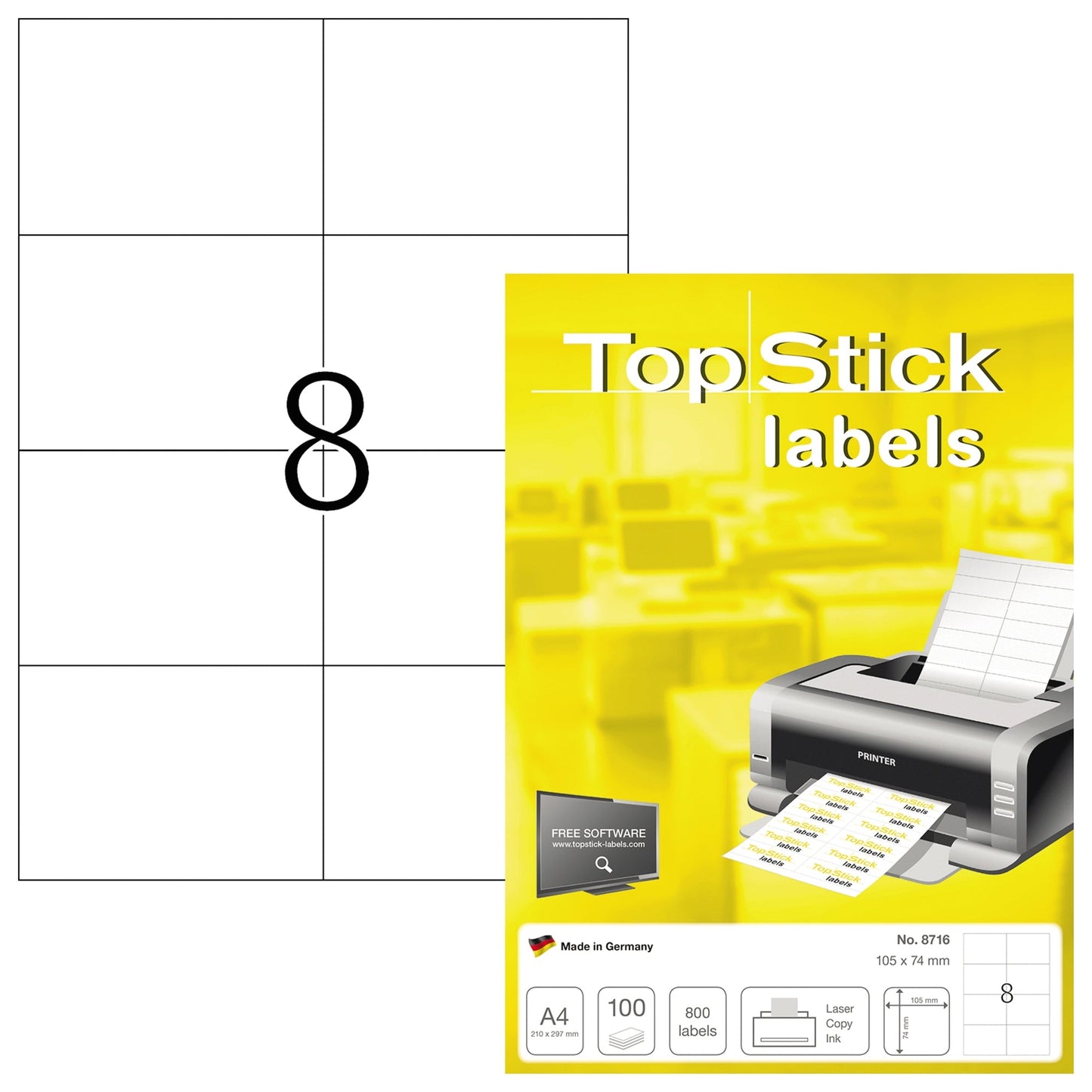Universaletikett TopStick 105 x 74 mm (B x H) nicht wieder ablösbar Papier weiß 800 Etik./Pack.