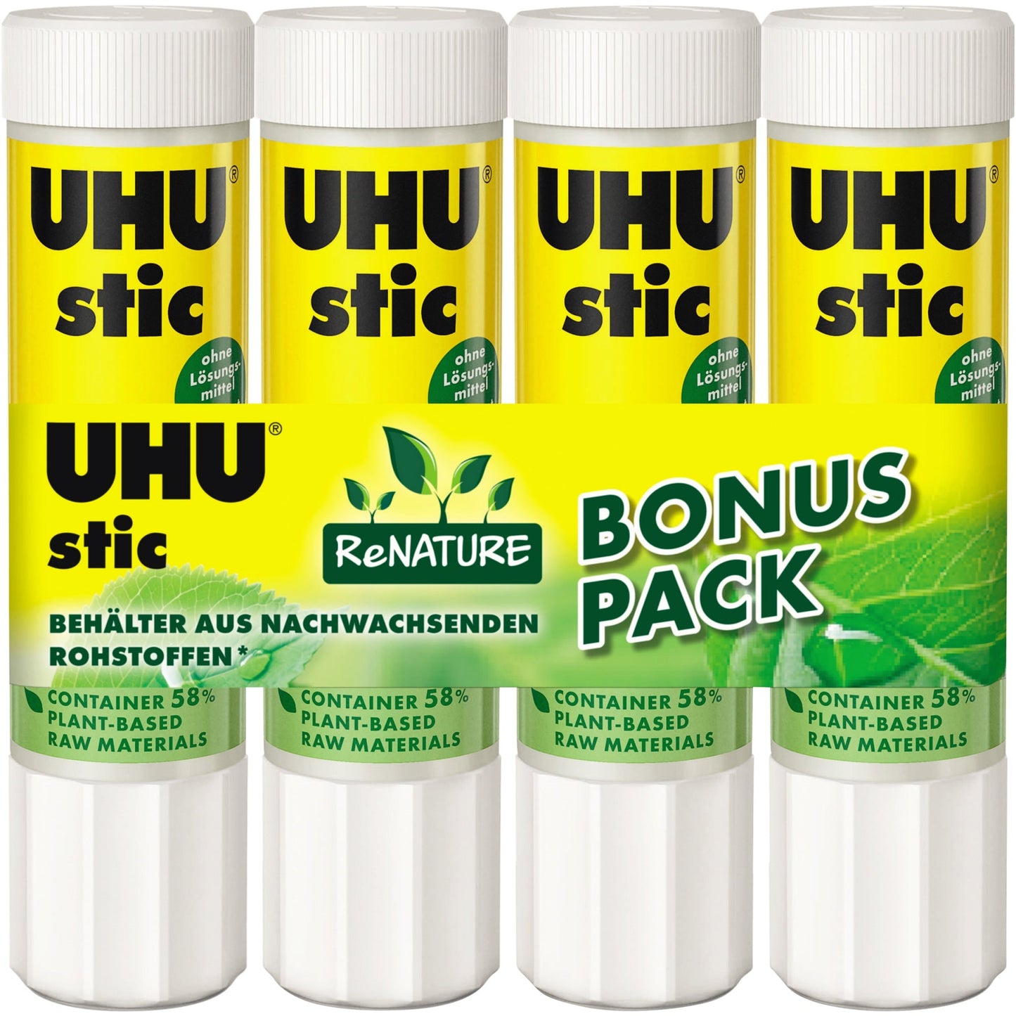 UHU® Klebestift stic ReNATURE nicht nachfüllbar 4 x 21 g/Pack.