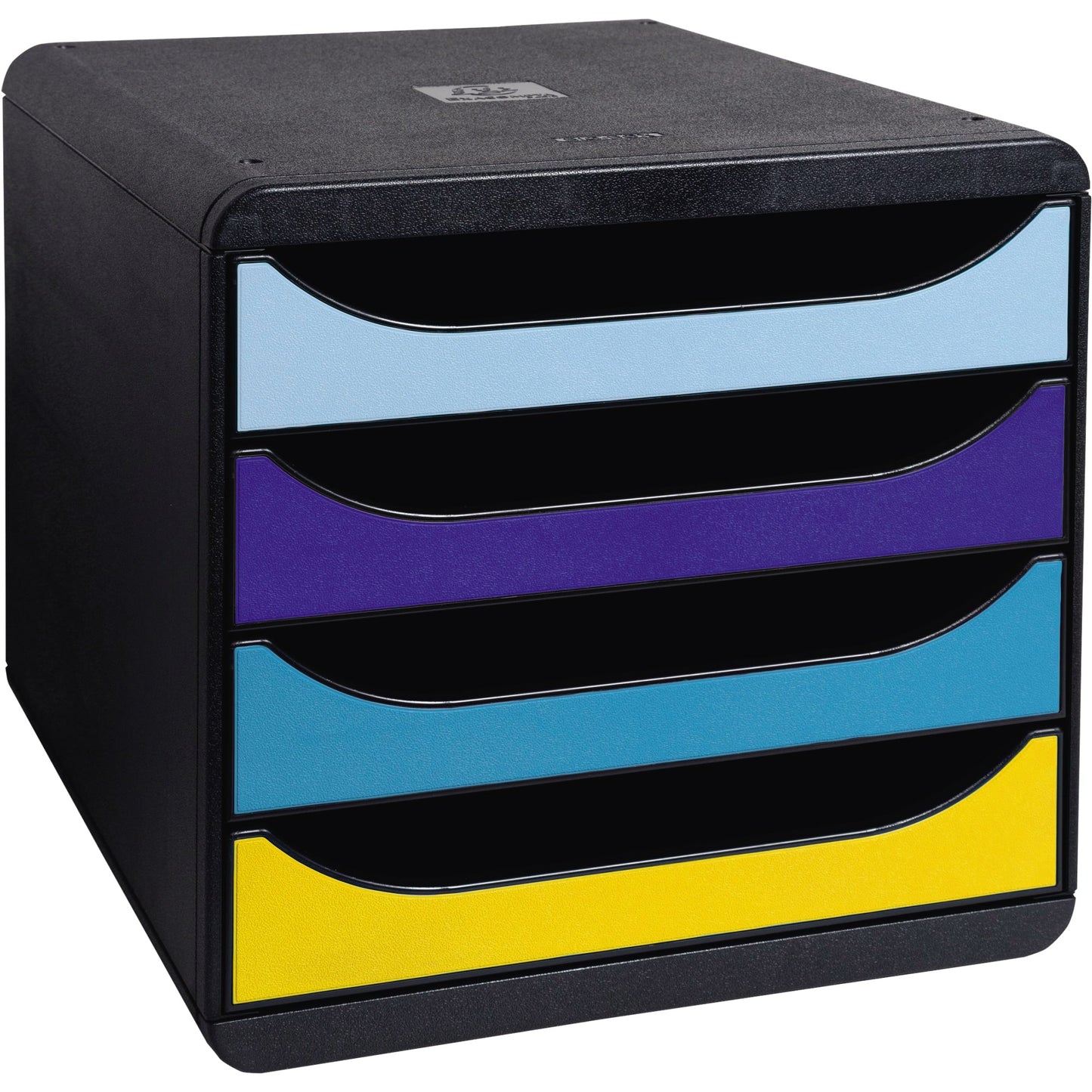 Exacompta Schubladenbox BIG-BOX 4 Schubladen DIN A4, Überbreite Polystyrol Gehäusefarbe: schwarz Farbe der Schublade: mehrfarbig