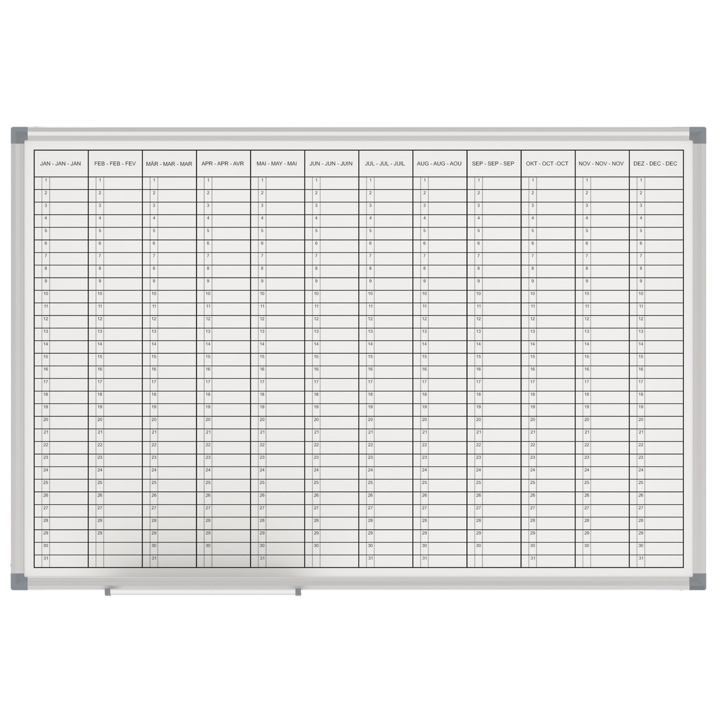 MAUL Jahresplaner MAULstandard 90 x 60 cm (B x H) 12 Monate Aluminium grau