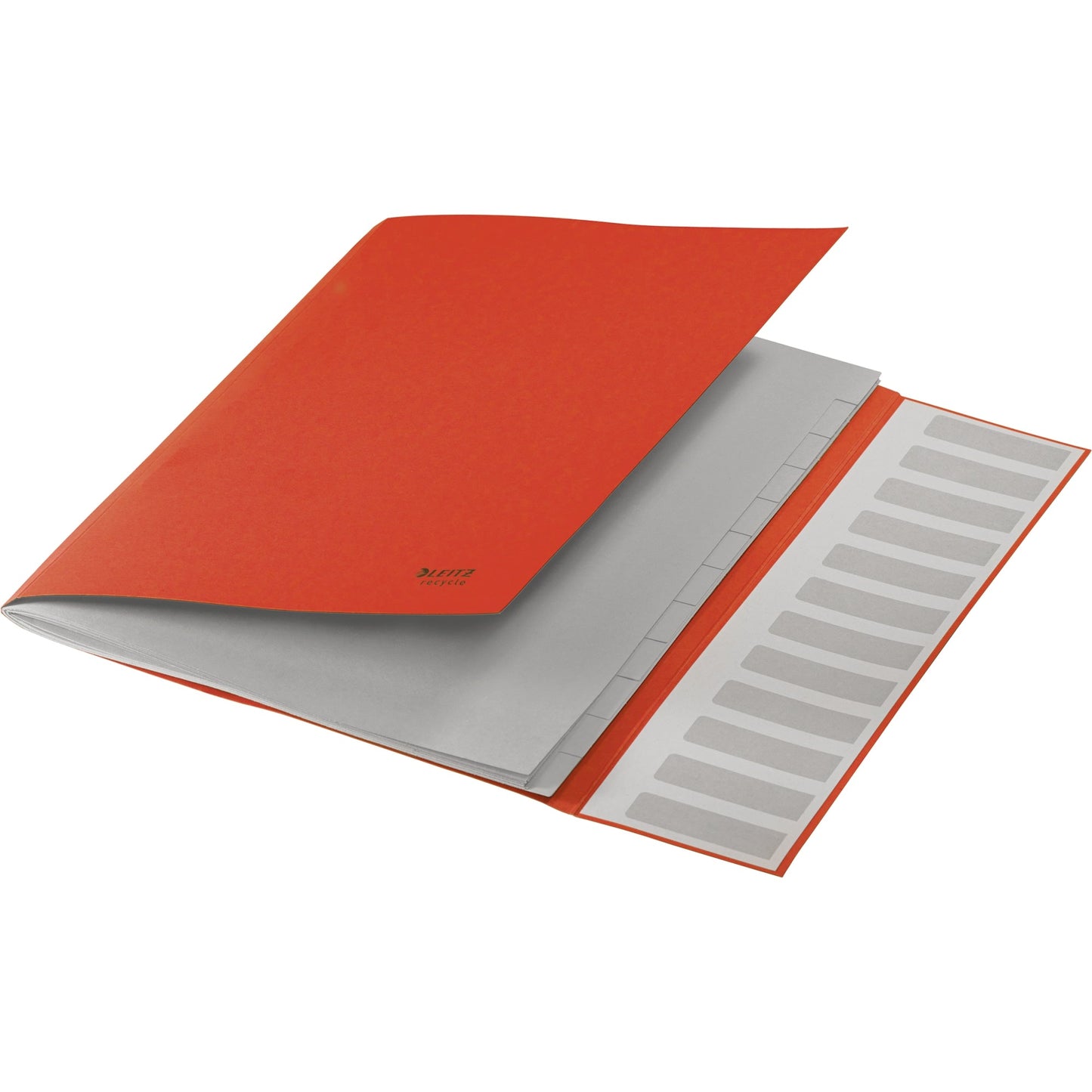 Leitz Ordnungsmappe Recycle DIN A4 275g/m² Karton, 100 % recycelt Farbe: rot Farbe des Fächerblocks: grau 12 Fächer