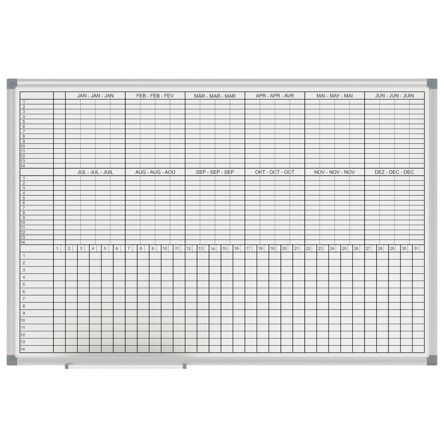 MAUL Jahresplaner MAULstandard 90 x 60 cm (B x H) 12 Monate/52 Wochen Aluminium grau