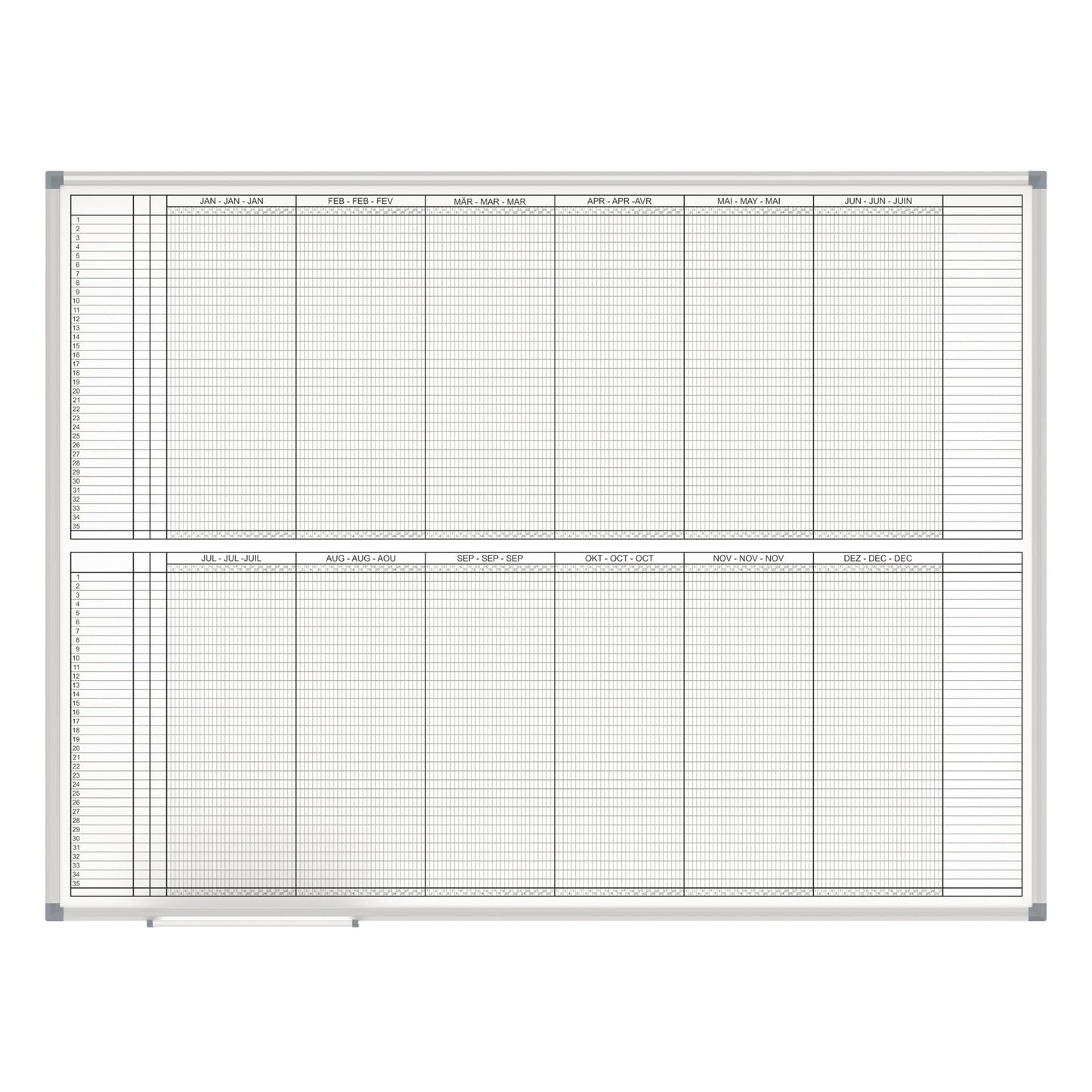 MAUL Jahresplaner MAULstandard 120 x 90 cm (B x H) 12 Monate 70 Mitarbeiter/Projekte Aluminium grau
