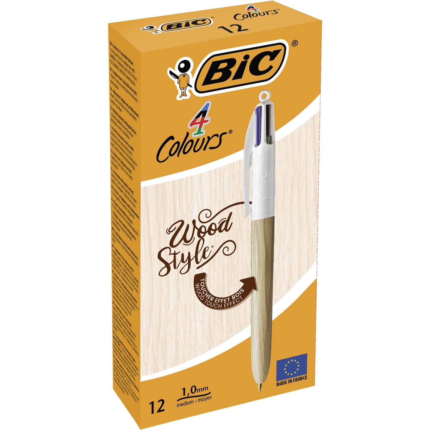 BIC® Mehrfarbkugelschreiber 4 Colours® Wood Style 0,4mm rot, blau, grün, schwarz Refill 4 colours Druckmechanik 12 St./Pack.