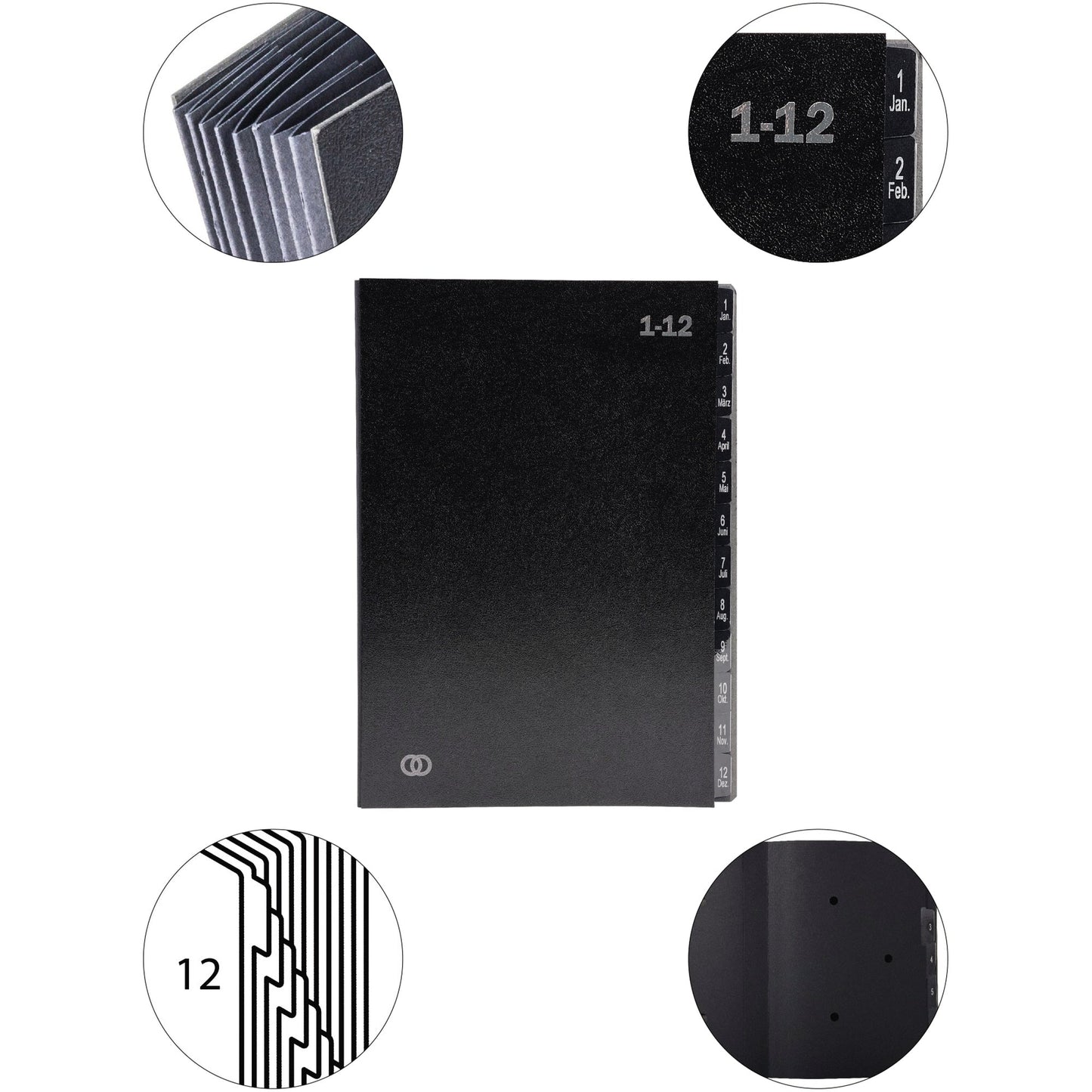 Soennecken Pultordner oeco DIN A4 1-12 Recyclingkarton schwarz 12 Fächer