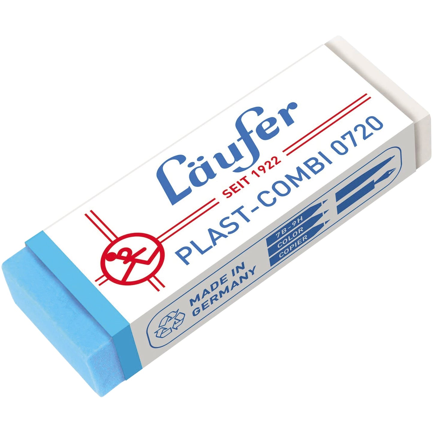 Läufer Radierer Plast-Combi Bleistifte, Buntstifte, Kopierstifte, Kugelschreiber, Faserschreiber, Tinte, Tusche 2,1 x 1,2 x 6,5 cm (B x H x L) Kunststoff transluzent/blau