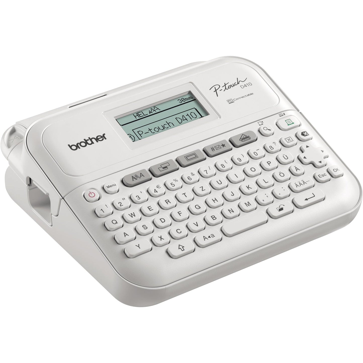Brother Beschriftungsgerät PT-D410VP 2 Display-Zeilen 7 Schriftgrößen 5 Druckzeilen inkl. Schriftband (18 mm x 4 m, schwarz auf weiß), Netzadapter, USB-Kabel