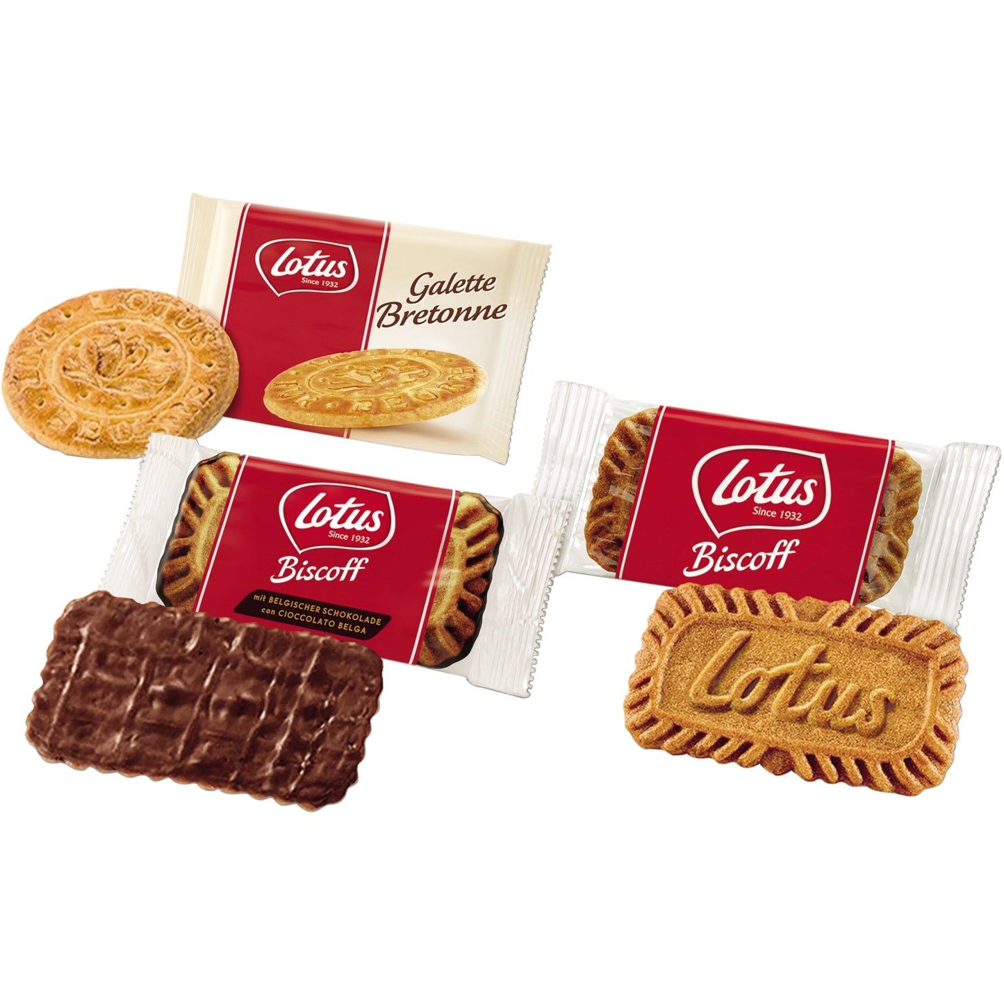 Lotus Gebäckmischung Biscoff & Mehr 3-Mix Karamellgebäck, Karamellgebäck mit Schokolade, Buttergebäck Karton 1.100 g/Pack.