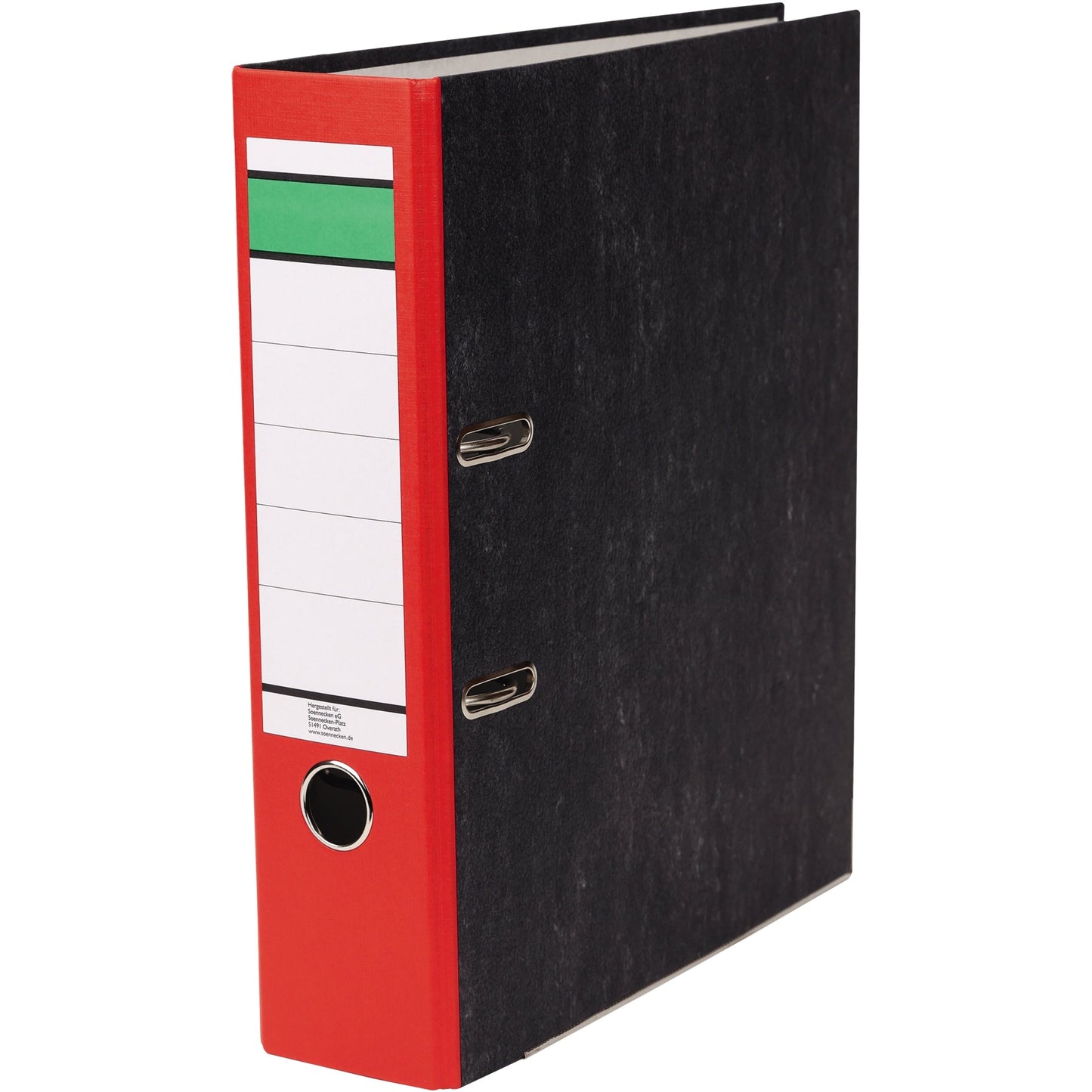 Ordner 80mm DIN A4 Rückenschild: geklebt mit Schlitzen Werkstoff: Papier, 100 % recycelt rot