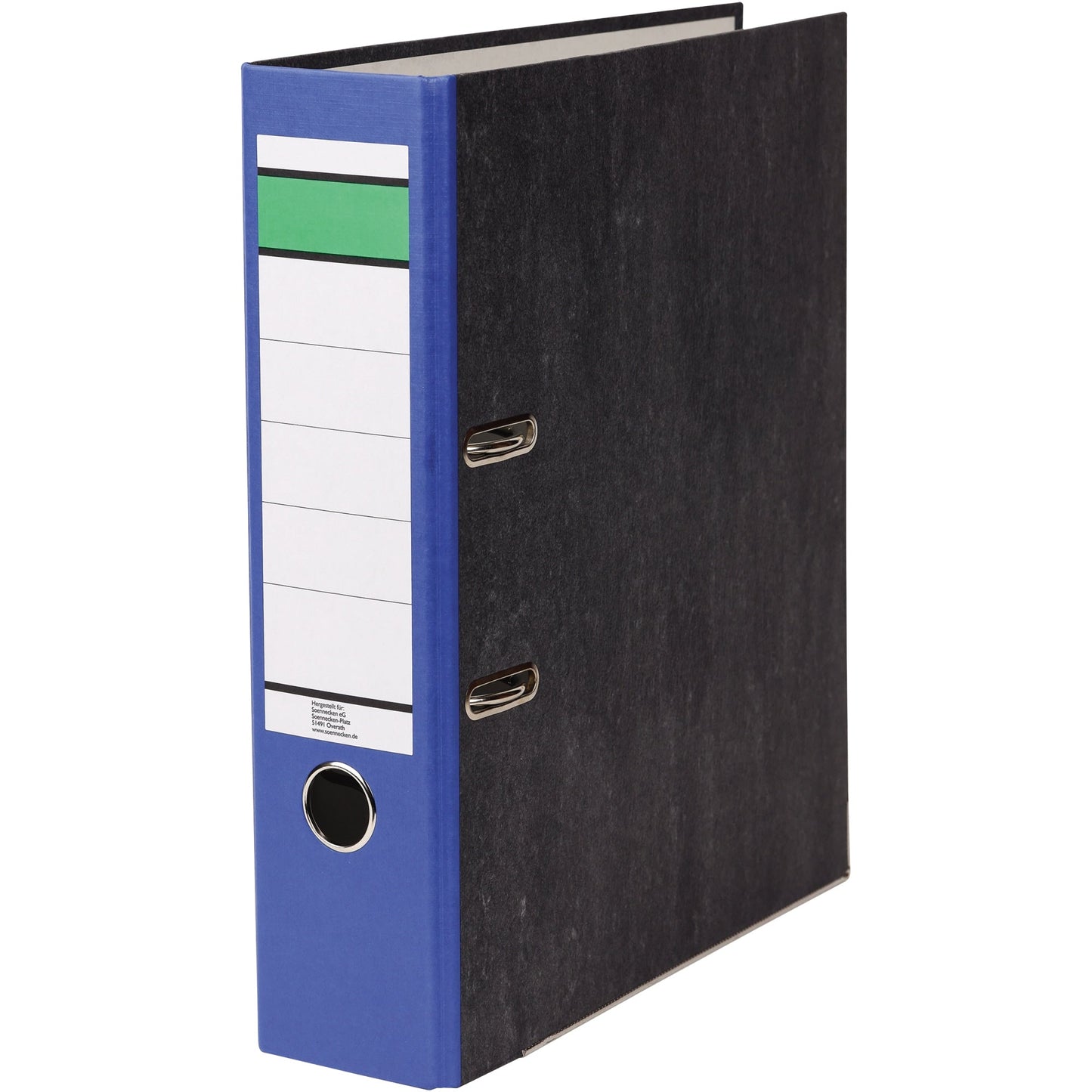 Ordner 80mm DIN A4 Rückenschild: geklebt mit Schlitzen Werkstoff: Papier, 100 % recycelt blau