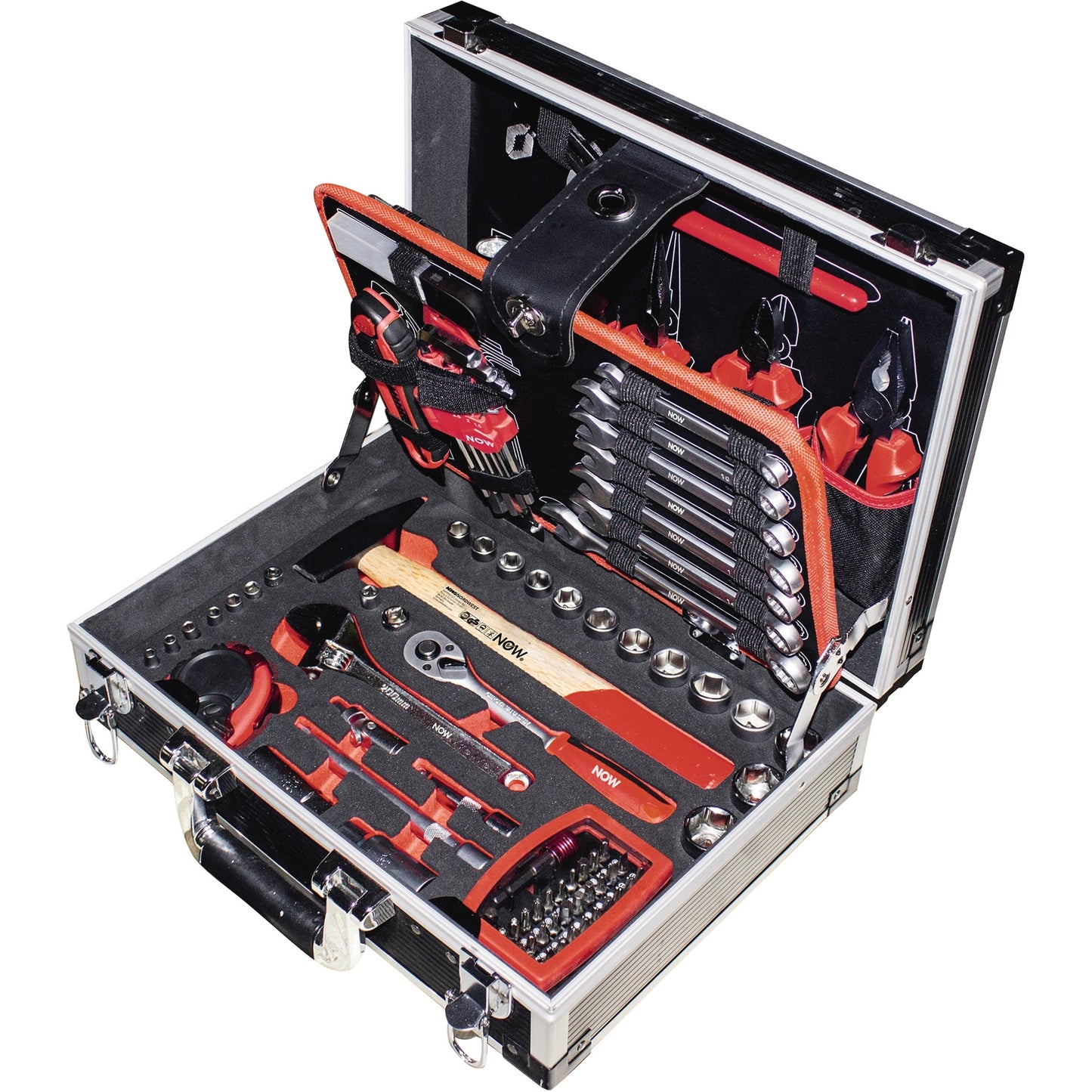 NOW Werkzeugkoffer 375 x 270 x 135 mm (B x H x T) 105 Werkzeuge inkl. Rahmenkoffer Aluminium schwarz/silber