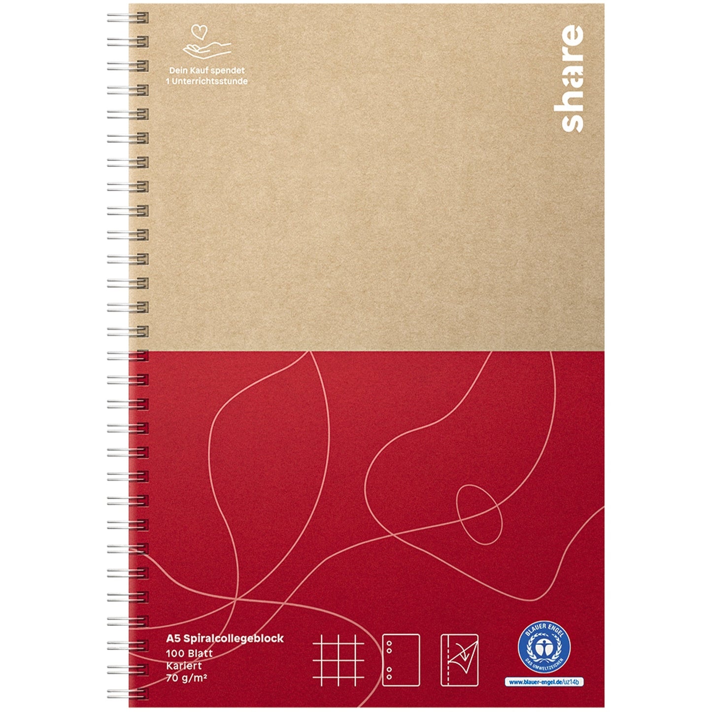 share Collegeblock DIN A5 kariert 80g/m² natur/rot 100 Bl.