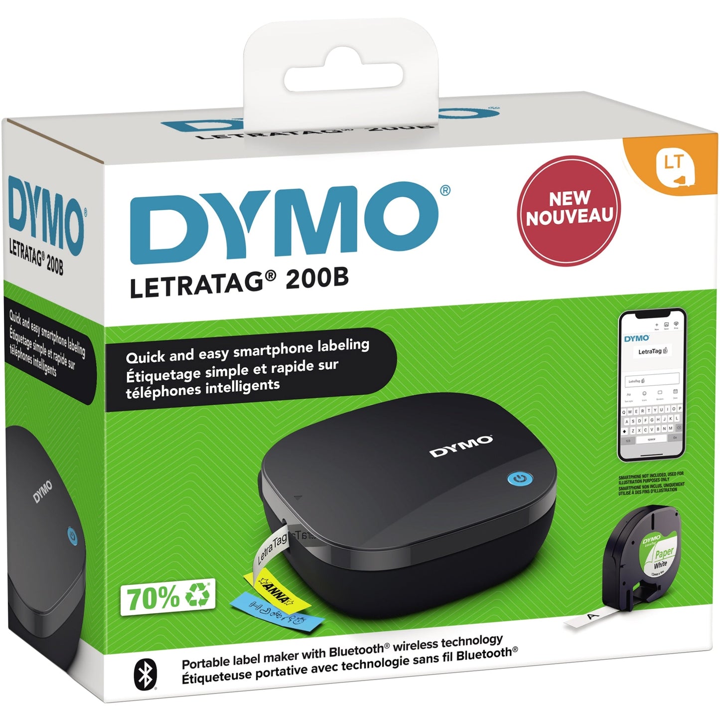 DYMO® Beschriftungsgerät LetraTag® 200B 5 Schriftgrößen 2 Druckzeilen inkl. Schriftbandkassette (12 mm x 4 m, schwarz auf weiß)