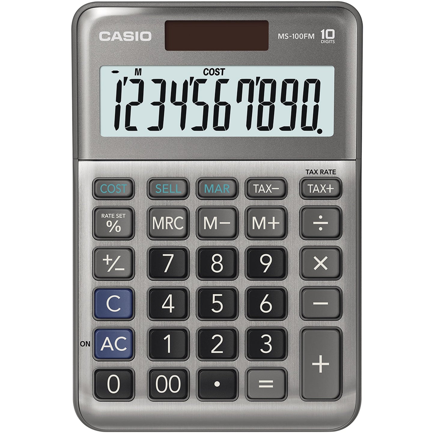 CASIO® Tischrechner MS-100FM 101 x 27,6 x 148,5 mm (B x H x T) Batterie, Solar-Energie silber