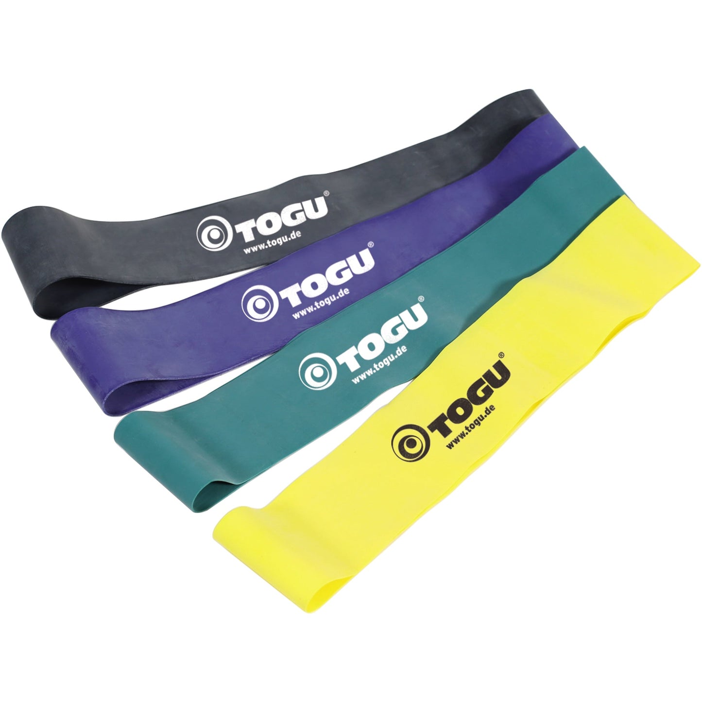 TOGU Fitnessband Theragym Loop 4 Fitnessbänder (gelb = leicht, grün = mittel, blau = stark, schwarz = extra stark) Latex