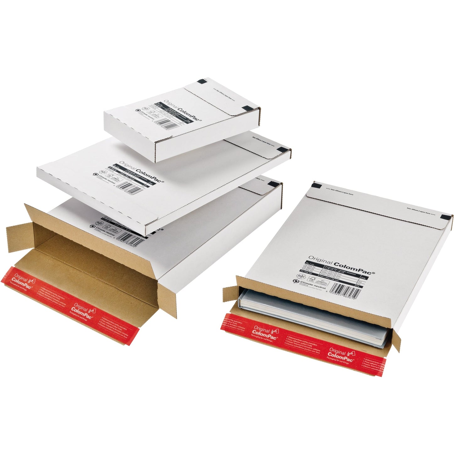 ColomPac® Versandkarton Kurierpaket Innenmaße: 24,4 x 34,4 x 2,8 cm (B x H x T) Außenmaße: 25 x 35,3 x 3 cm (B x H x T) Kraftliner Wellpappe weiß