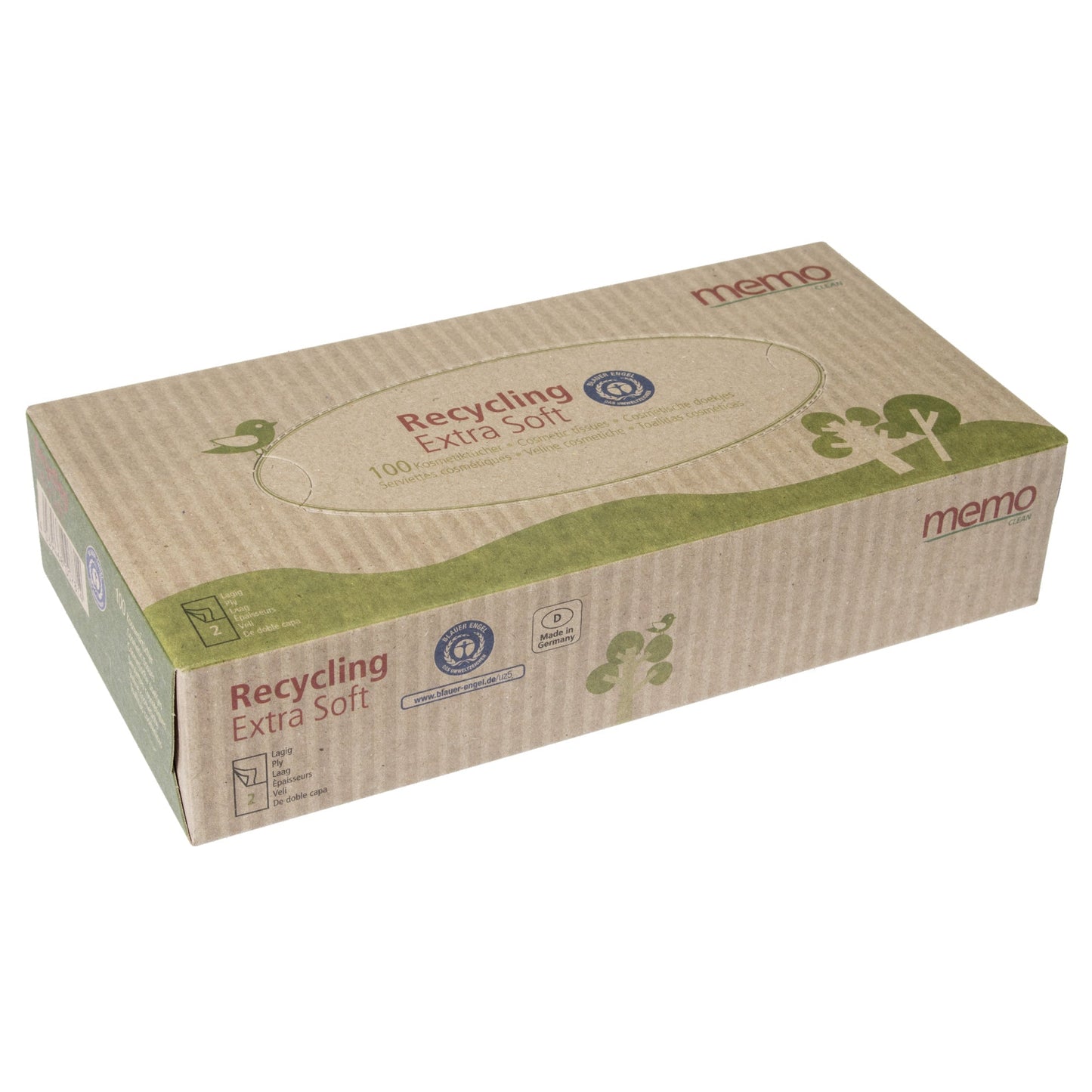 memo Kosmetiktücher Recycling Extra Soft 21 x 20,5 cm (B x L) Papier, 100 % recycelt weiß 100 St./Pack.