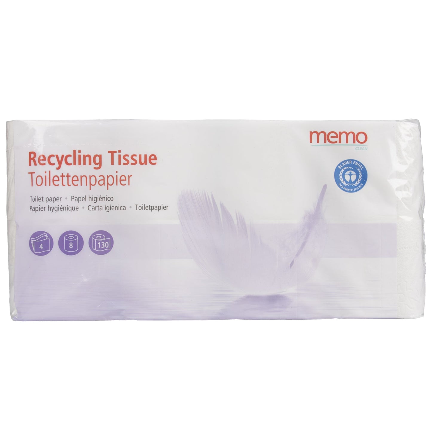 memo Toilettenpapier Recycling Tissue 4-lagig weiß 130 Bl./Rl. 8 Rl./Pack.