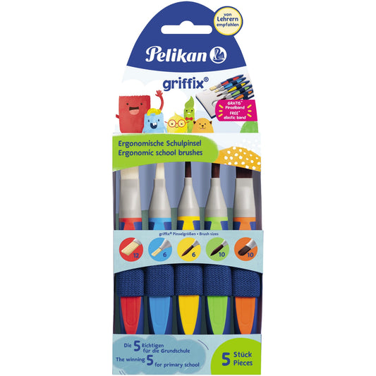Pelikan Pinselset griffix inkl. 1 Synthetikpinsel Größe 10, je 1 Haarpinsel Größe 6, 10, je 1 Borstenpinsel Größe 6, 12, Pinselhalter Synthetik 5 St./Pack.