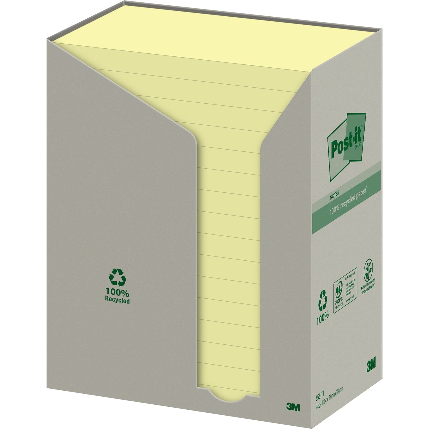 Post-it® Haftnotiz Recycling Notes Tower 127 x 76 mm (B x H) gelb 100 Bl./Block 16 Block/Pack.