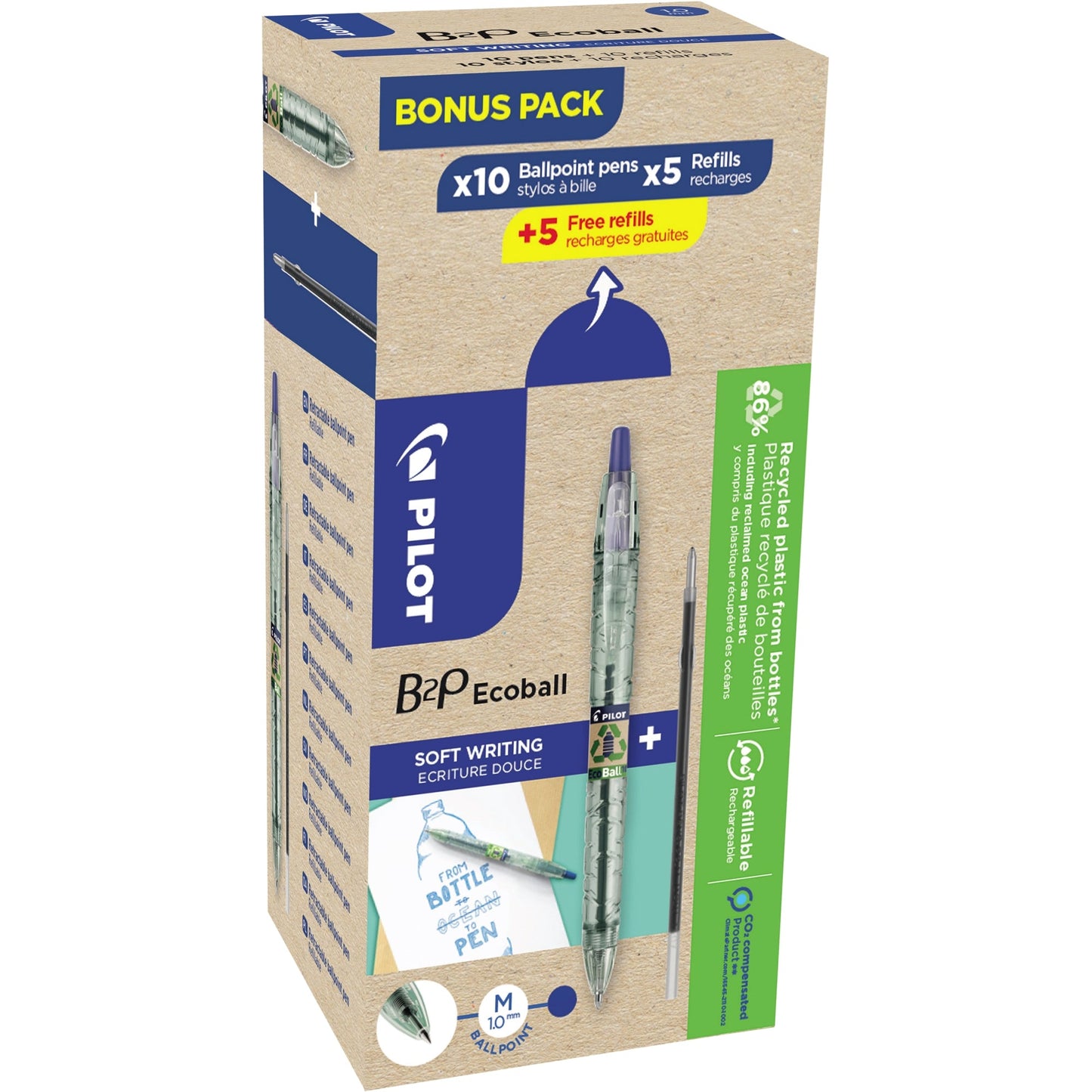 PILOT Kugelschreiber Bottle 2 Pen Ecoball & Minen Bonuspack 10+10 10 x Kugelschreiber "Bottle 2 Pen" Ecoball, 5 x Ersatzminen, 5 x Ersatzminen gratis 0,4mm blau Mine auswechselbar dokumentenecht Schaftfarbe: transluzent