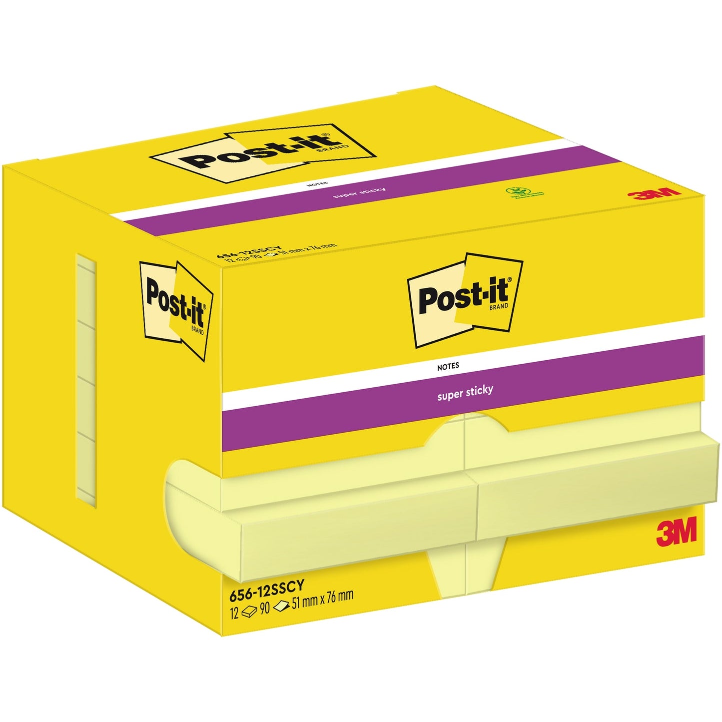 Post-it® Haftnotiz Super Sticky Notes 73 x 47,6 mm (B x H) gelb 90 Bl./Block 12 Block/Pack.
