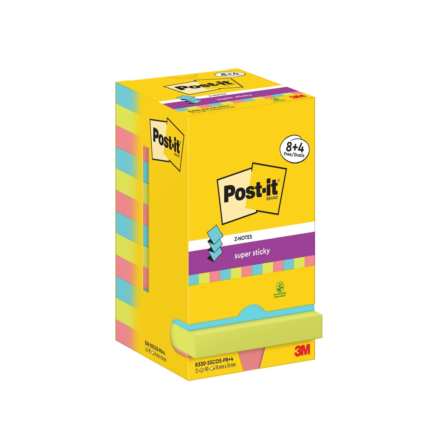 Post-it® Haftnotiz Super Sticky Z-Notes Cosmic Collection 76 x 76 mm (B x H) farbig sortiert 90 Bl./Block 12 Block/Pack.