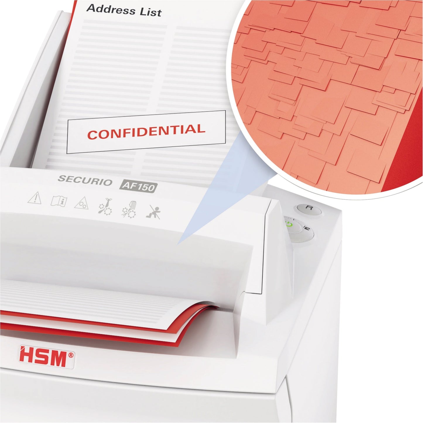 HSM® Aktenvernichter SECURIO AF150 P-5 Papier, Heftklammern, Büroklammern, Kreditkarten Partikelschnitt 9 Bl. manuell, 150 Bl. automatisch weiß