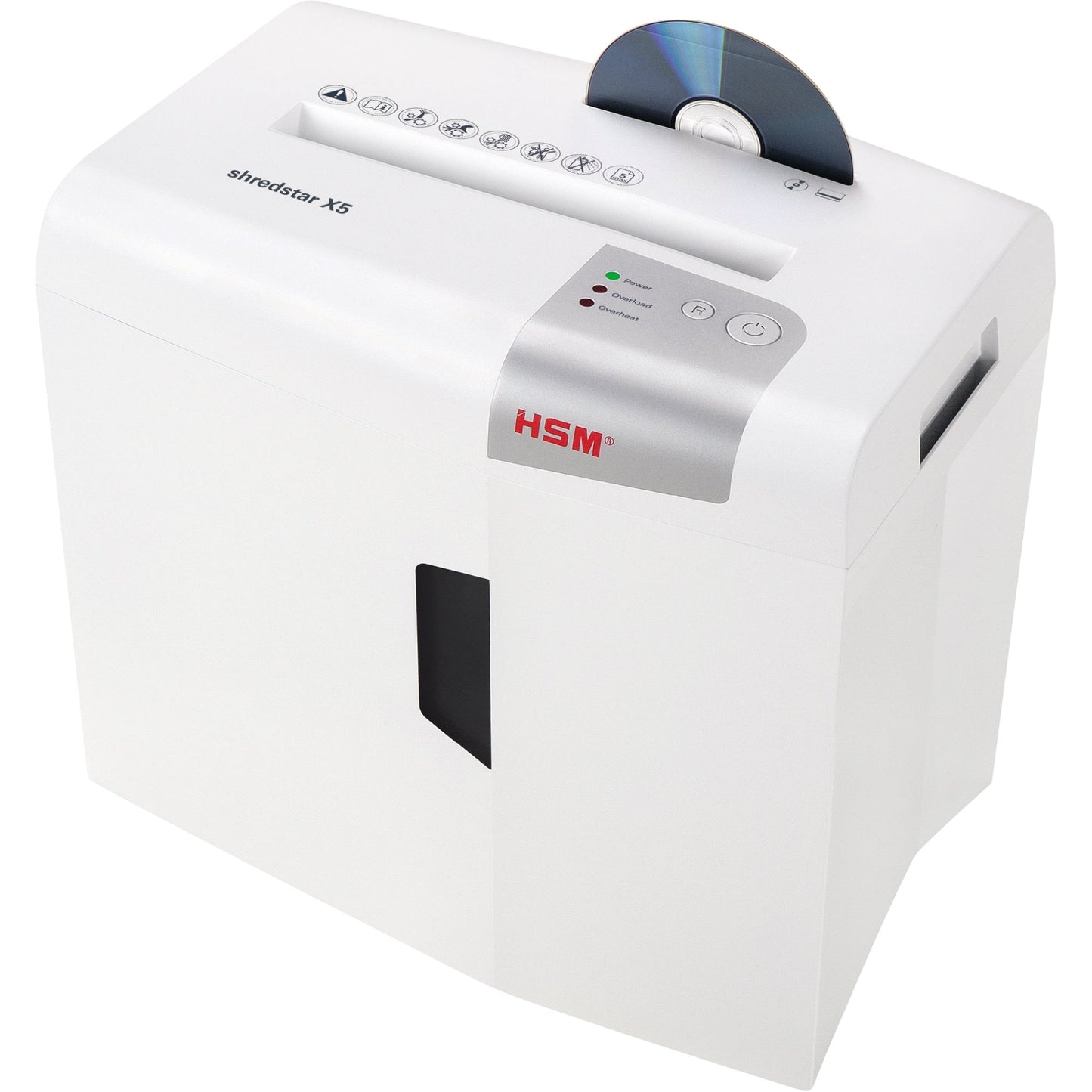 HSM® Aktenvernichter shredstar X5 P-4 Papier, Heftklammern, Büroklammern, Kreditkarten, CDs/DVDs Partikelschnitt weiß/silber