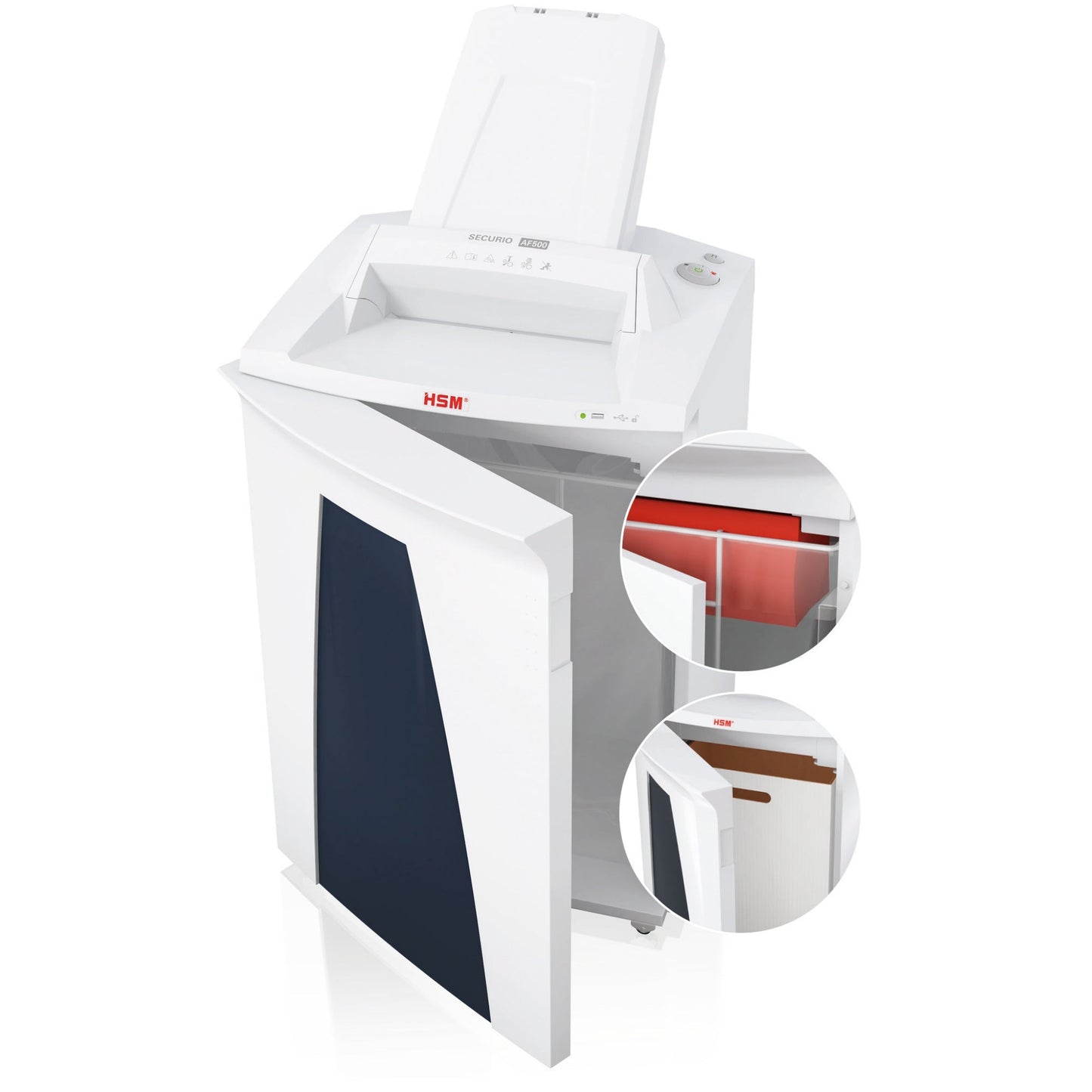 HSM® Aktenvernichter SECURIO AF500 P-5 Papier, Heftklammern, Büroklammern, Kreditkarten Partikelschnitt 13 Bl. manuell, 500 Bl. automatisch weiß