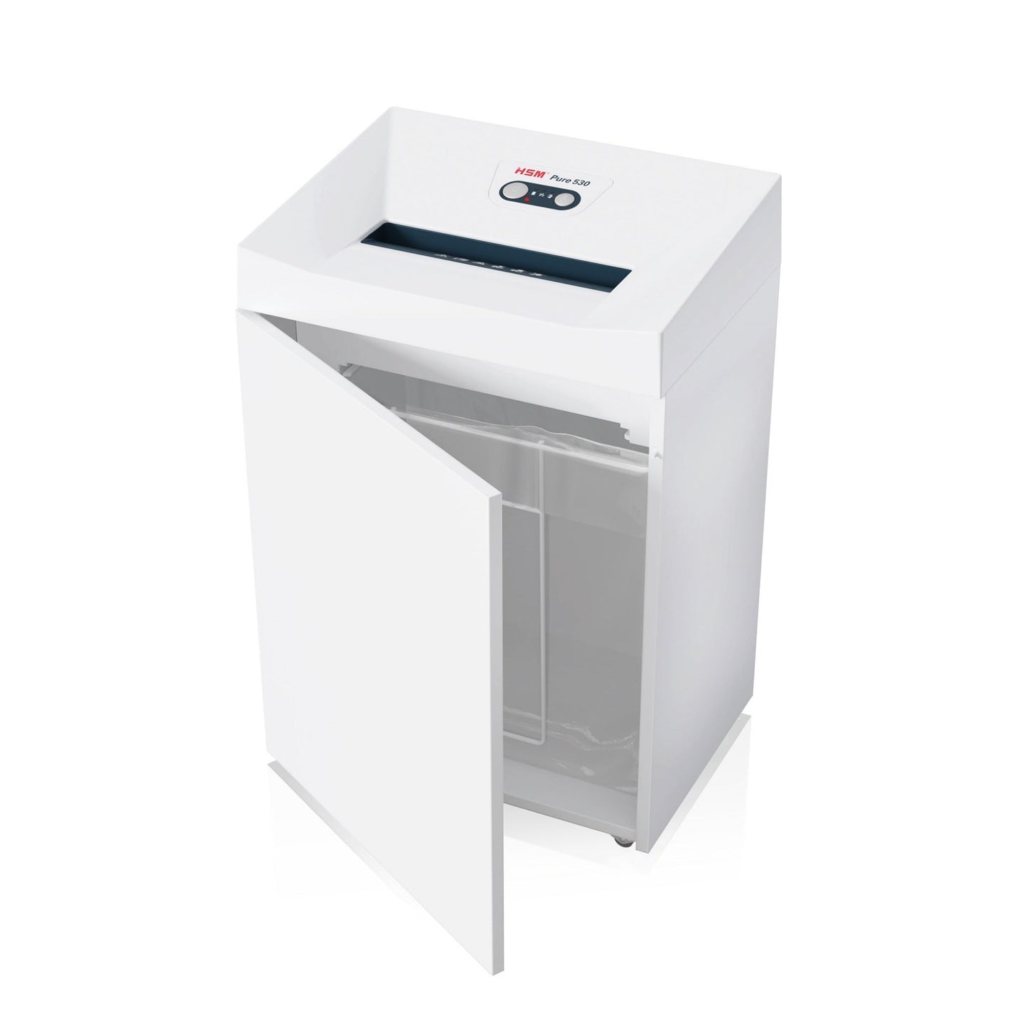 HSM® Aktenvernichter Pure 530 P-5 Papier, Heftklammern, Büroklammern, Kreditkarten Partikelschnitt 13 Bl. weiß