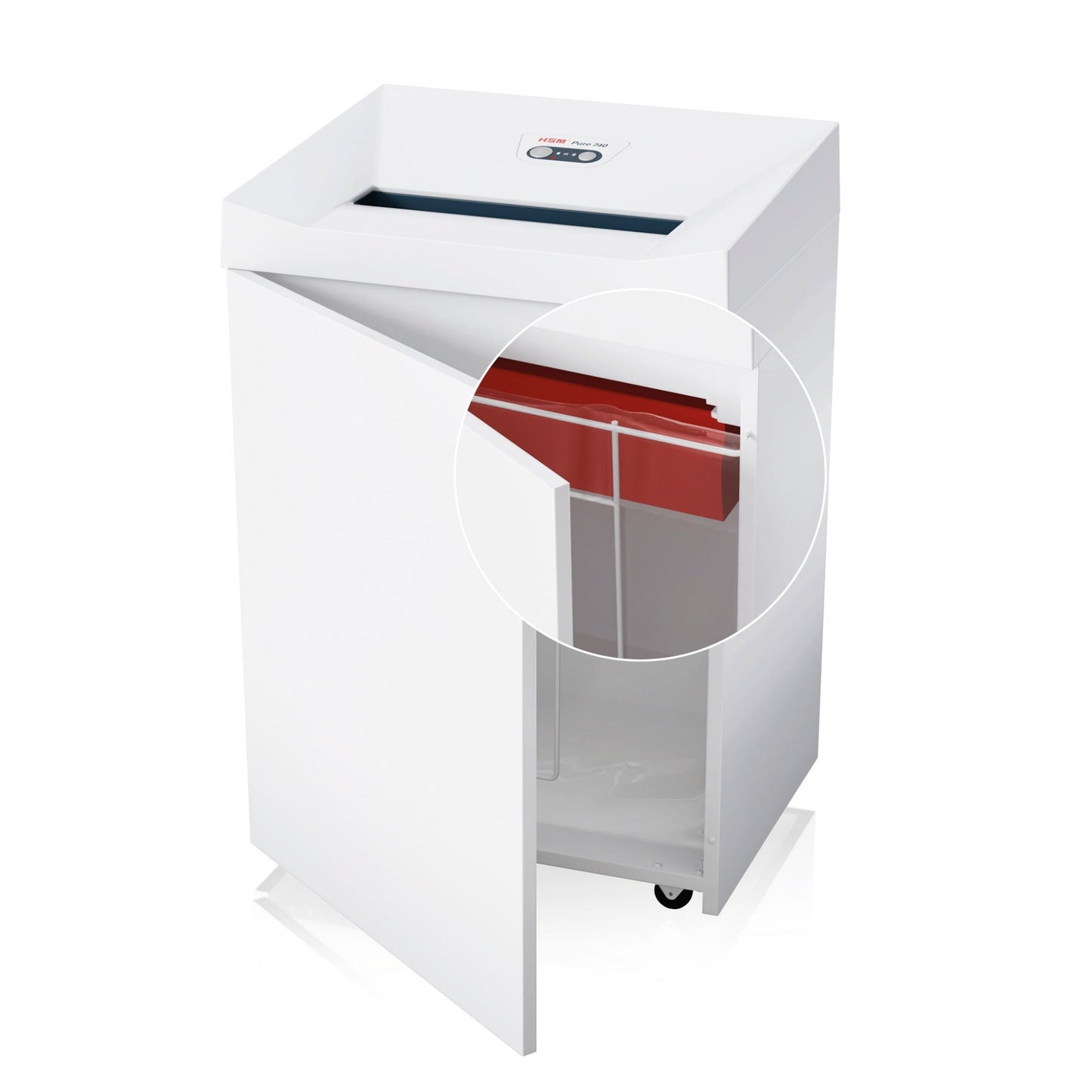 HSM® Aktenvernichter Pure 740 P-4 Papier, Heftklammern, Büroklammern, Kreditkarten, CDs/DVDs Partikelschnitt 27 Bl. weiß