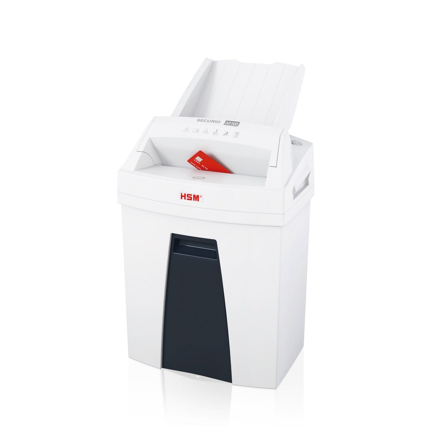 HSM® Aktenvernichter SECURIO AF100 P-4 Papier, Heftklammern, Büroklammern, Kreditkarten Partikelschnitt 8 Bl. manuell, 100 Bl. automatisch weiß