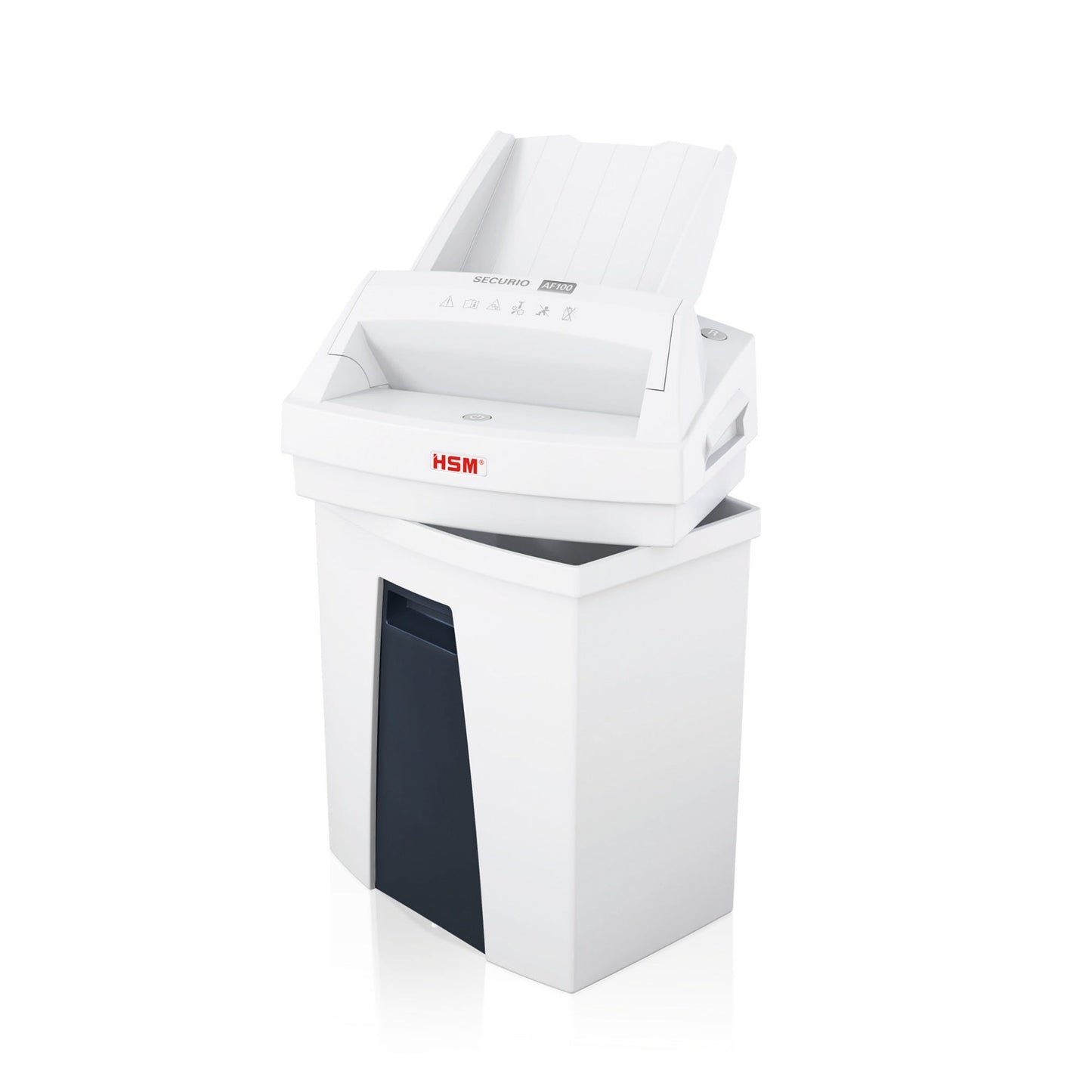 HSM® Aktenvernichter SECURIO AF100 P-4 Papier, Heftklammern, Büroklammern, Kreditkarten Partikelschnitt 8 Bl. manuell, 100 Bl. automatisch weiß