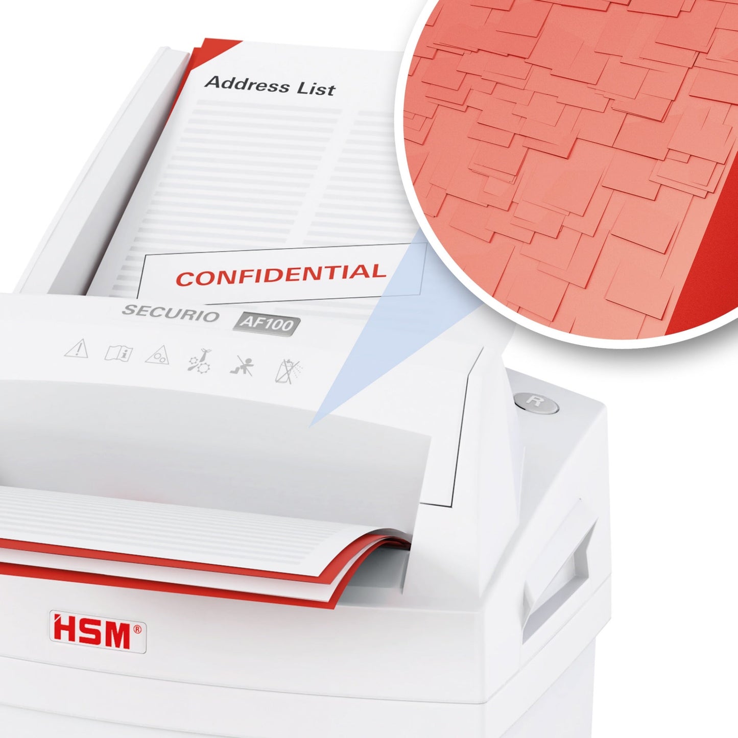 HSM® Aktenvernichter SECURIO AF100 P-4 Papier, Heftklammern, Büroklammern, Kreditkarten Partikelschnitt 8 Bl. manuell, 100 Bl. automatisch weiß