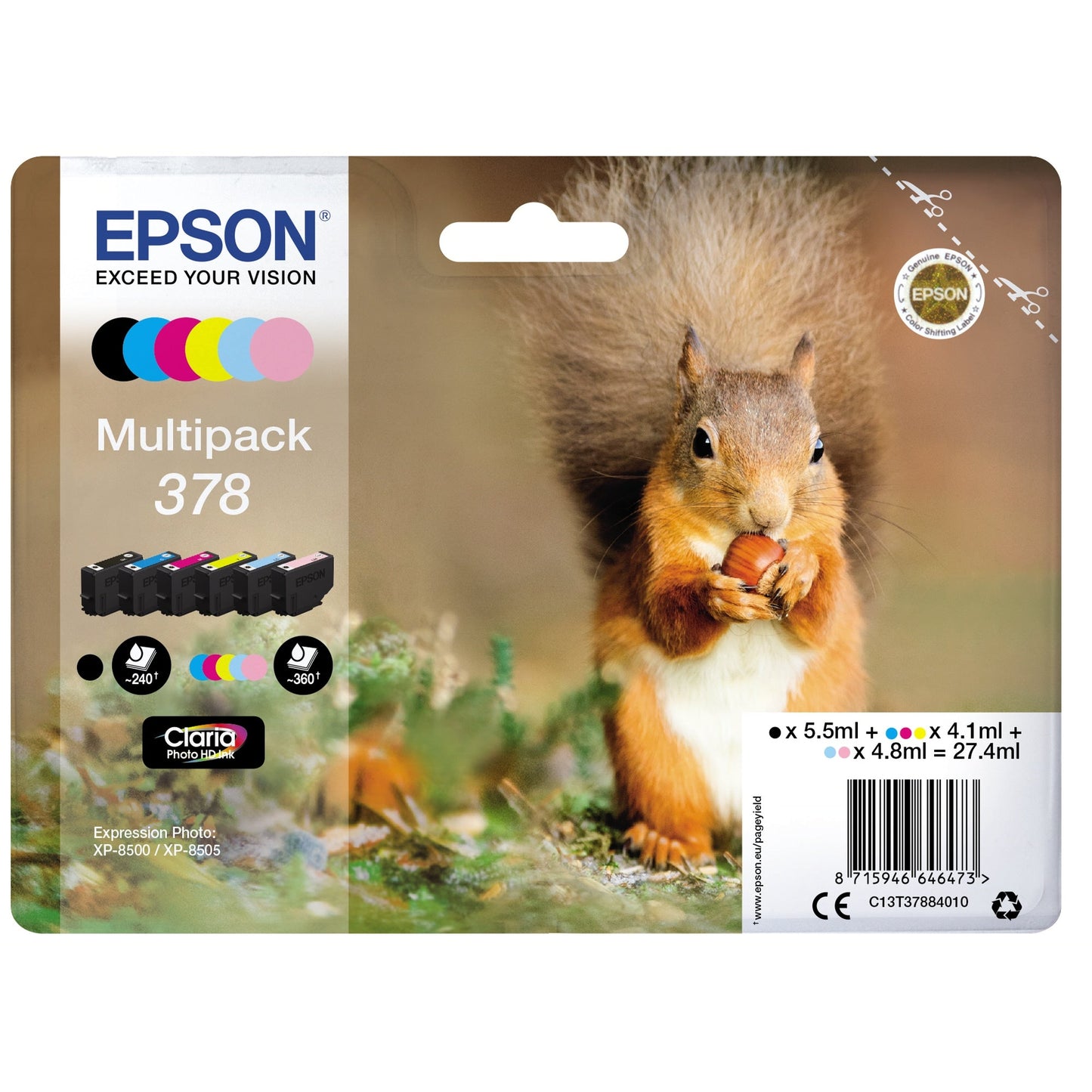Epson Tintenpatrone Originalzubehör 378 ca. 240 Seiten schwarz, ca. 5 x 360 Seiten farbig schwarz, mehrfarbig 6 St./Pack.