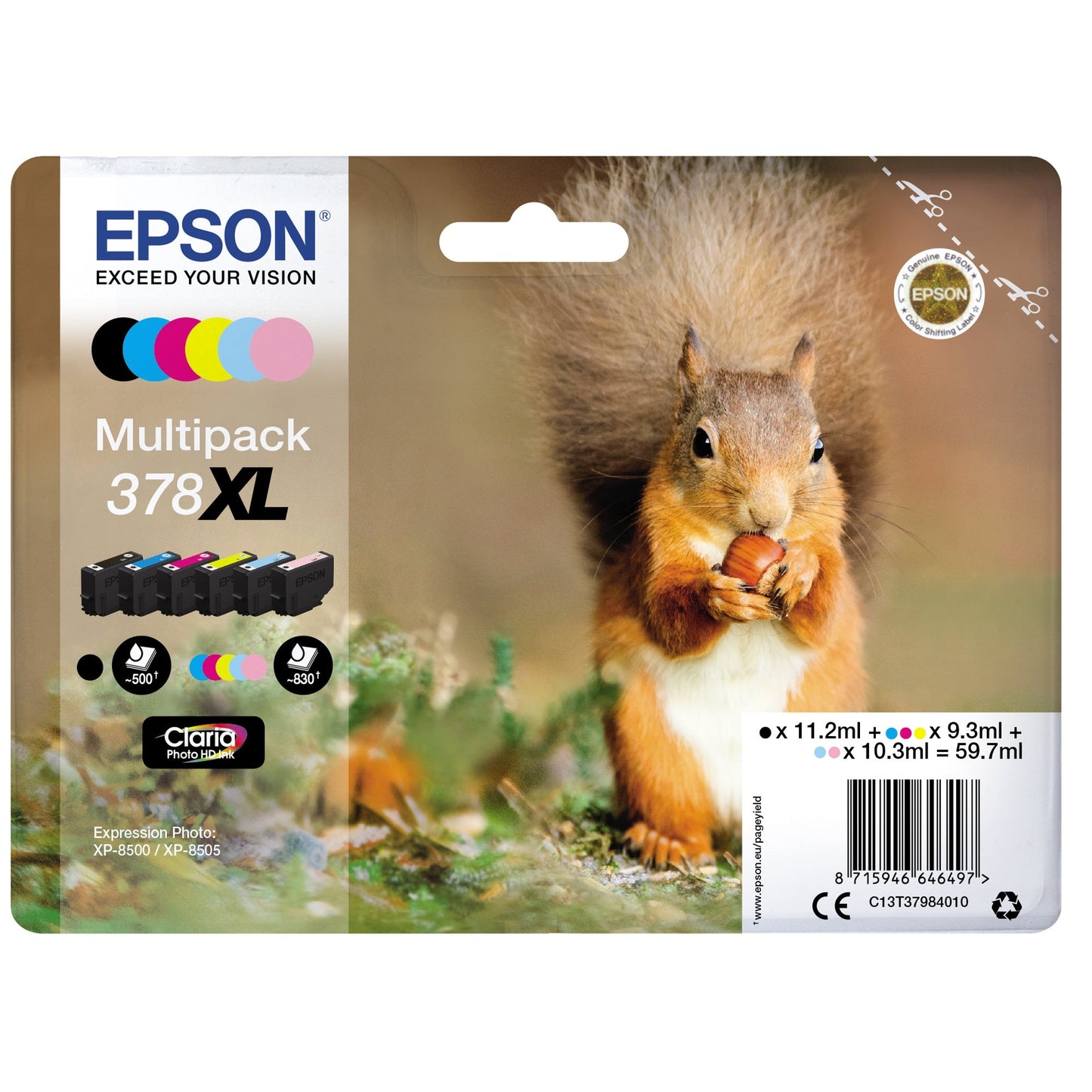 Epson Tintenpatrone Originalzubehör 378XL ca. 500 Seiten schwarz, ca. 5 x 830 Seiten farbig schwarz, mehrfarbig 6 St./Pack.