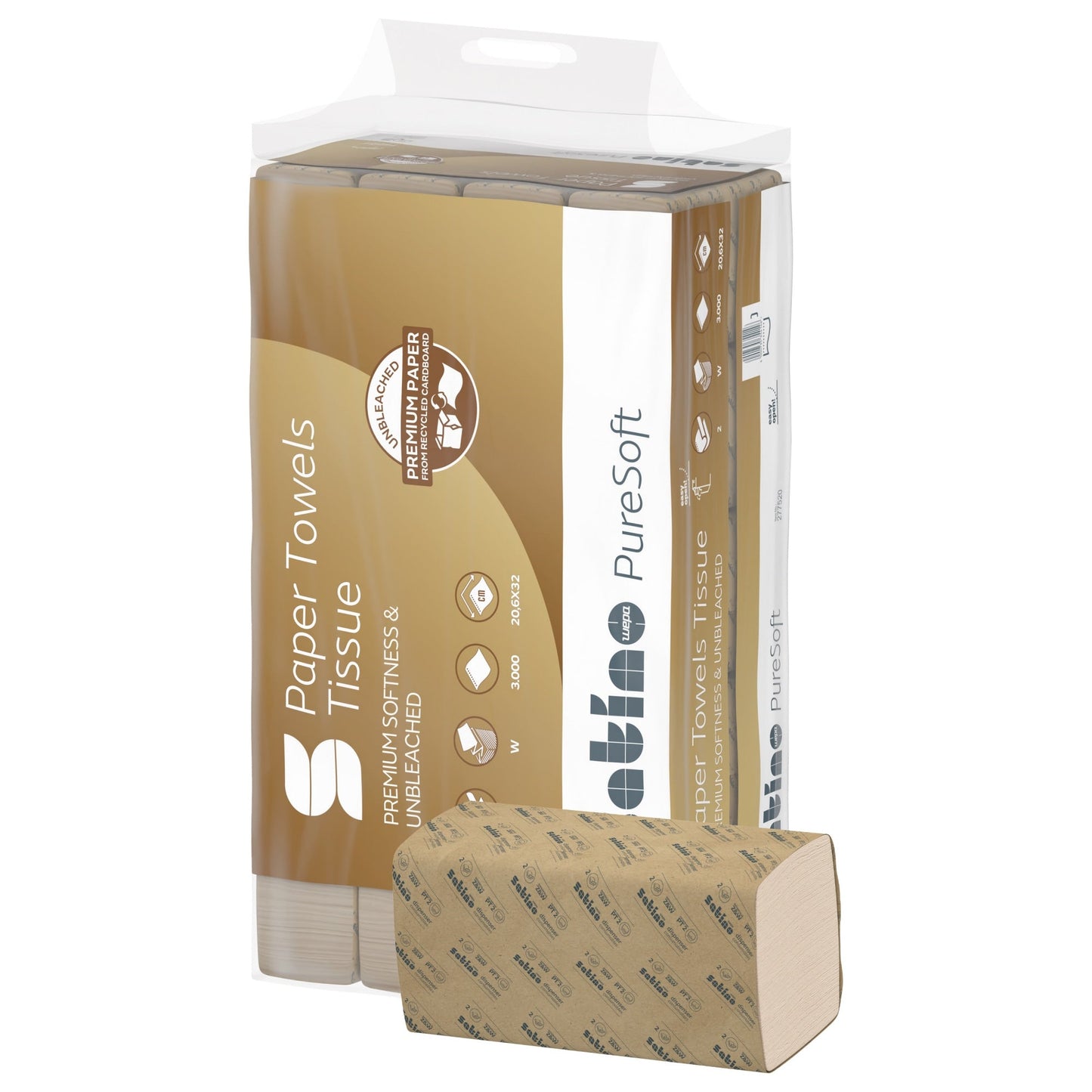 Satino by WEPA Papierhandtücher PureSoft 24 x 23 cm (B x L) Papier, 100 % recycelter Karton softbeige 20 x 200 Bl./Pack.
