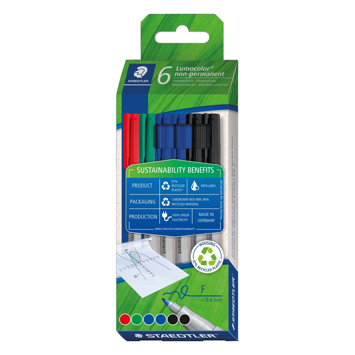 STAEDTLER® Folienstift Lumocolor® non-permanent pen 316 0,6mm farbig sortiert nicht dokumentenecht 6 St./Pack.