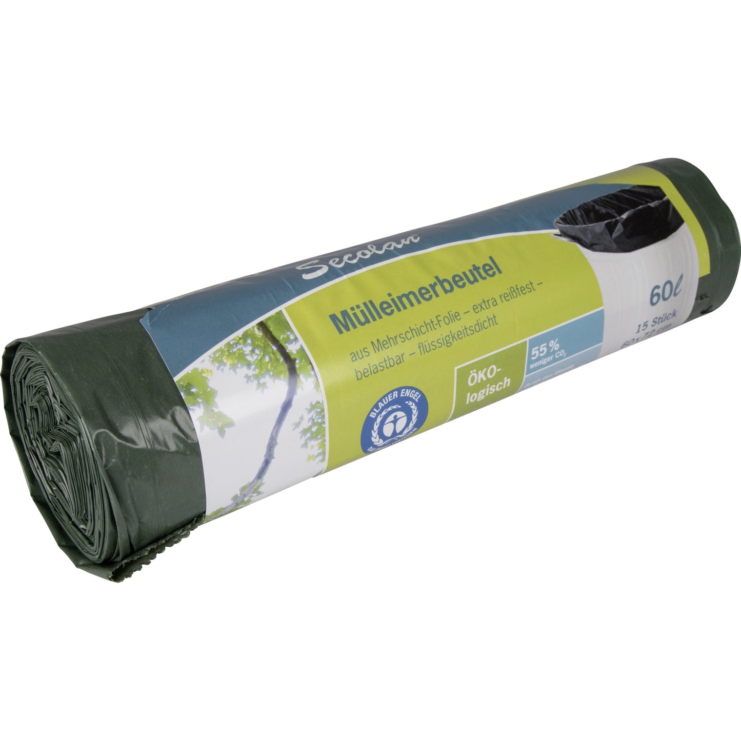 Secolan Müllbeutel 60 x 72 cm (B x H) 30µm 60l Polyethylen, 100 % recycelt schwarz 15 St./Pack.