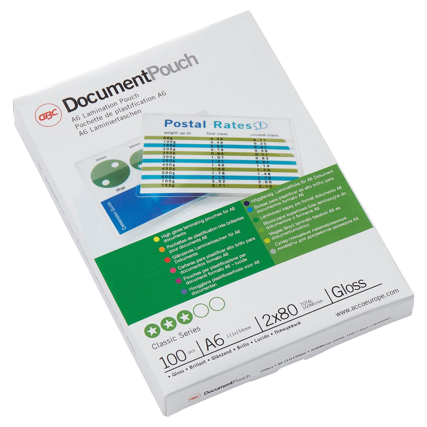 GBC® Laminierfolie DocumentT Pouch 111 x 154 mm (B x H) DIN A6 80µm glänzend 100 St./Pack.