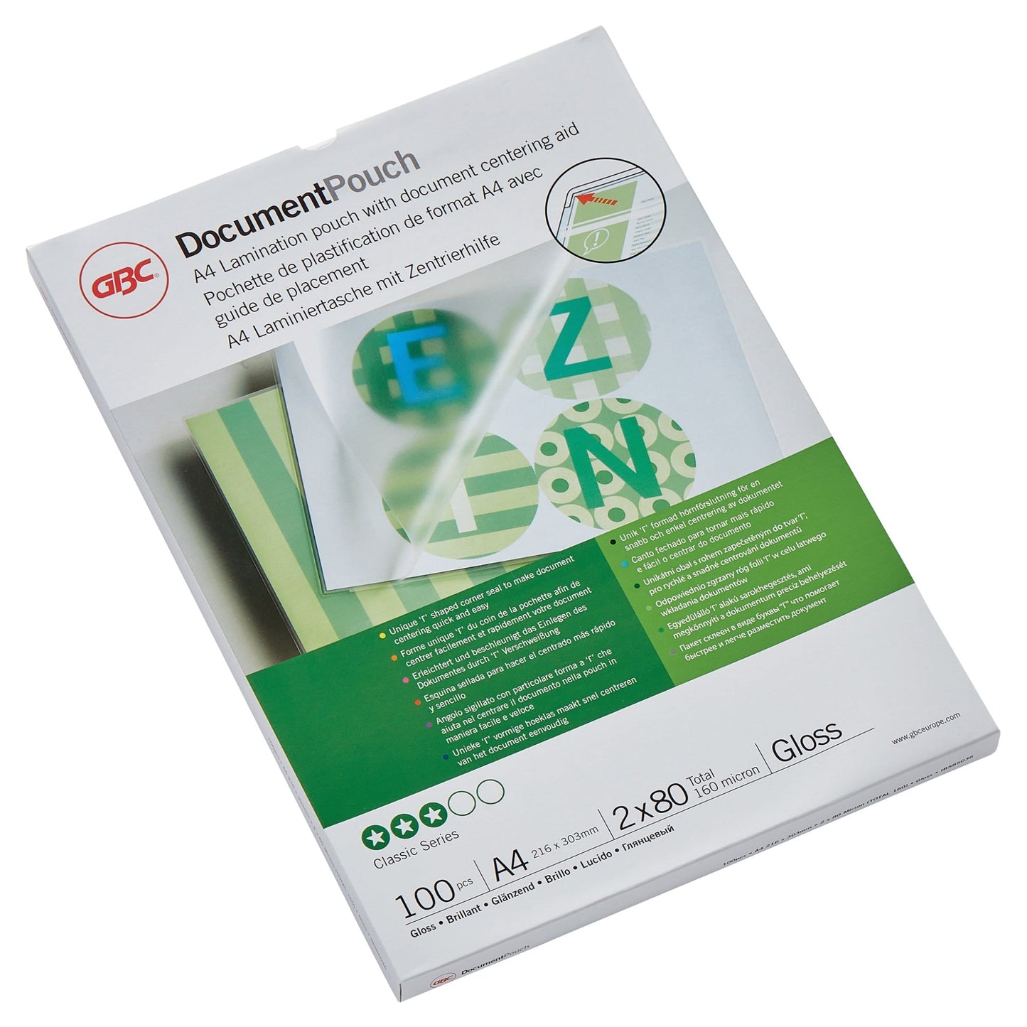 GBC® Laminierfolie DocumentT Pouch 216 x 303 mm (B x H) DIN A4 80µm glänzend 100 St./Pack.