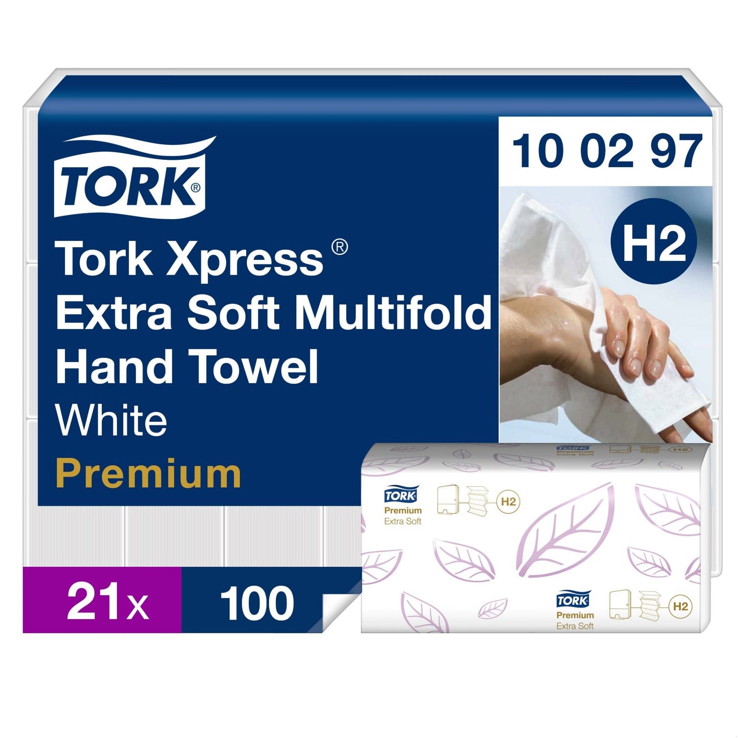 Tork Papierhandtücher Xpress® Premium 21,2 x 34 cm (B x L) Zellstoff weiß 21 x 100 Bl./Pack.