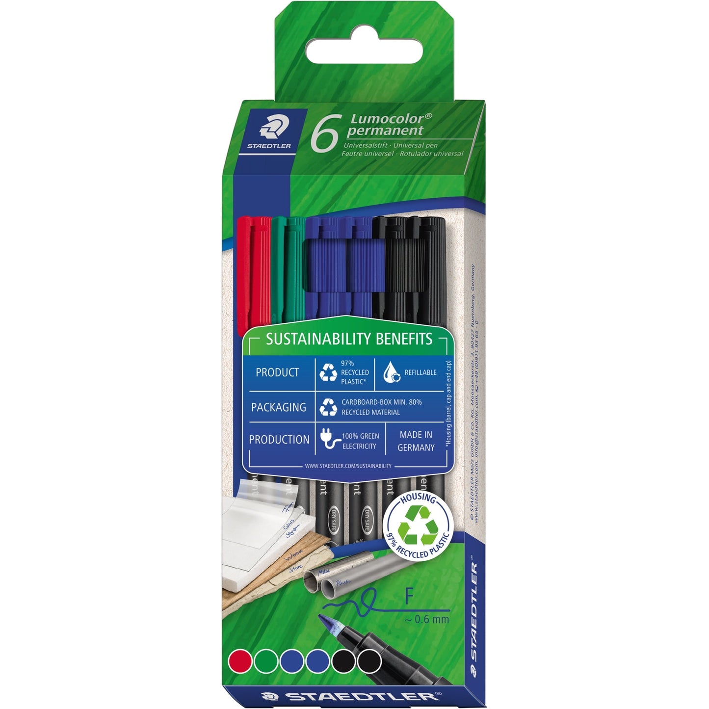 STAEDTLER® Folienstift Lumocolor® permanent 318 0,6mm farbig sortiert nicht dokumentenecht 6 St./Pack.