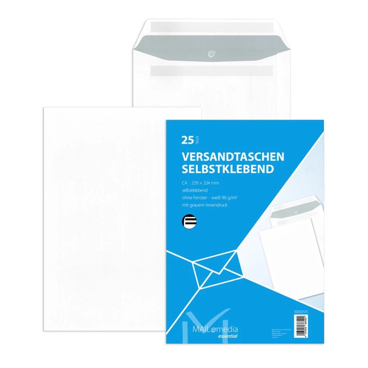 MAILmedia Versandtasche DIN C4 229 x 324 mm (B x H) mit Selbstklebung ohne Fenster 90g/m² ohne Fadenverstärkung weiß 25 St./Pack.