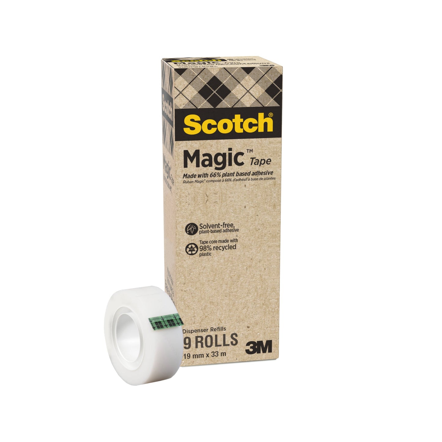 Scotch® Klebefilm MagicT Hergestellt aus pflanzlichen Materialien 900 19 mm x 33 m (B x L) einseitig klebend mit Lösungsmittel Zelluloseacetat durchsichtig 9 St./Pack.
