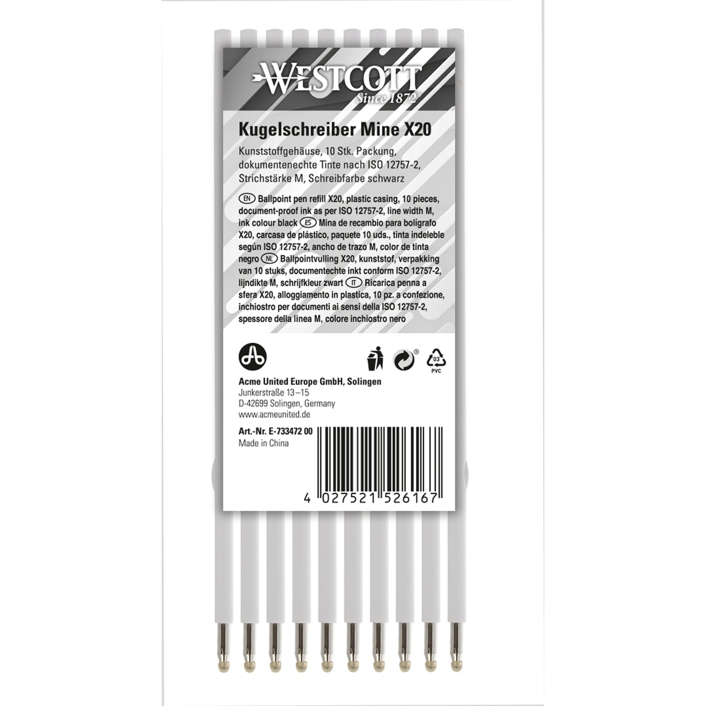 Westcott Kugelschreibermine 1mm schwarz X20 dokumentenecht 10 St./Pack.