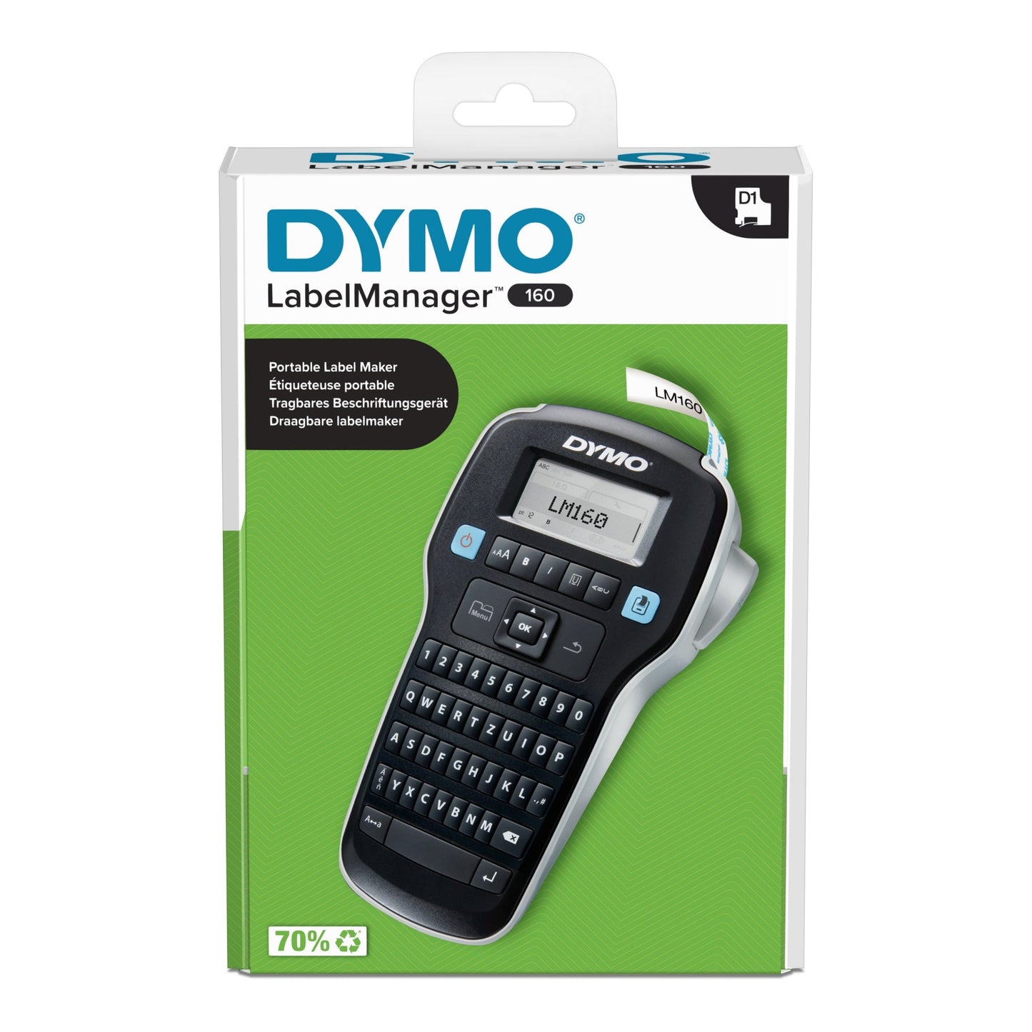 DYMO® Beschriftungsgerät LabelManagerT 160 1 Display-Zeile 6 Schriftgrößen 2 Druckzeilen inkl. D1-Starter-Schriftbandkassette (12 mm x 3 m, schwarz auf weiß)