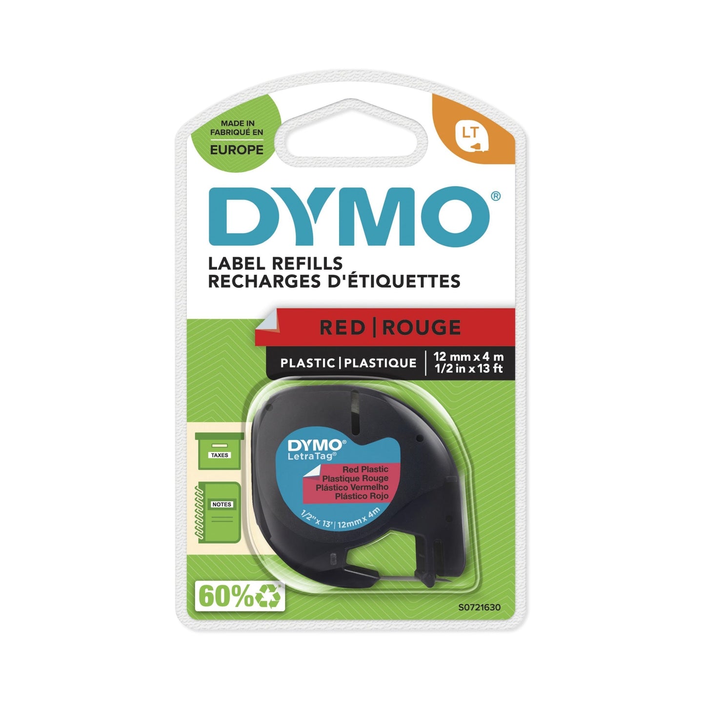 DYMO® Schriftbandkassette 12 mm x 4 m (B x L) rot schwarz