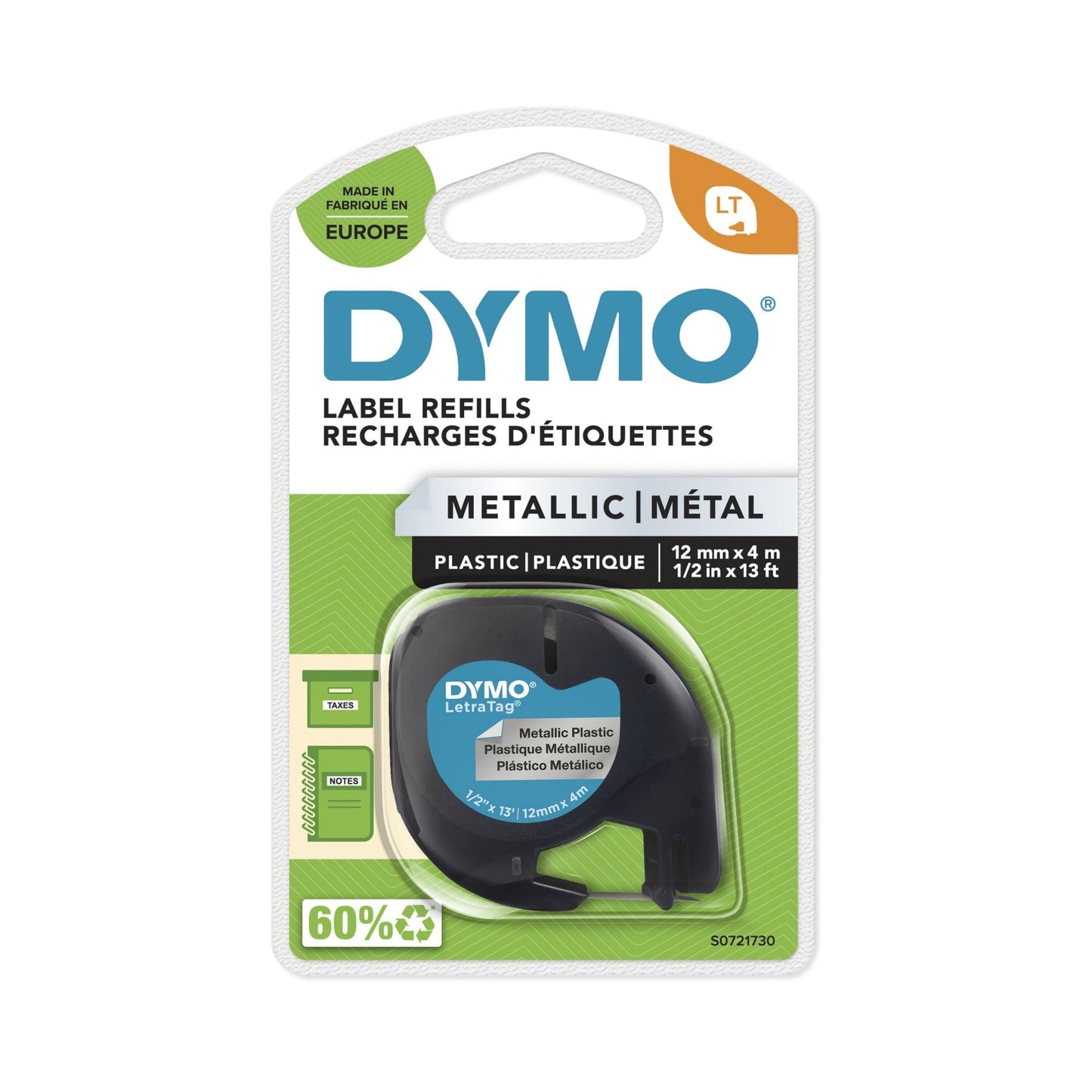 DYMO® Schriftbandkassette 12 mm x 4 m (B x L) silber metallic schwarz